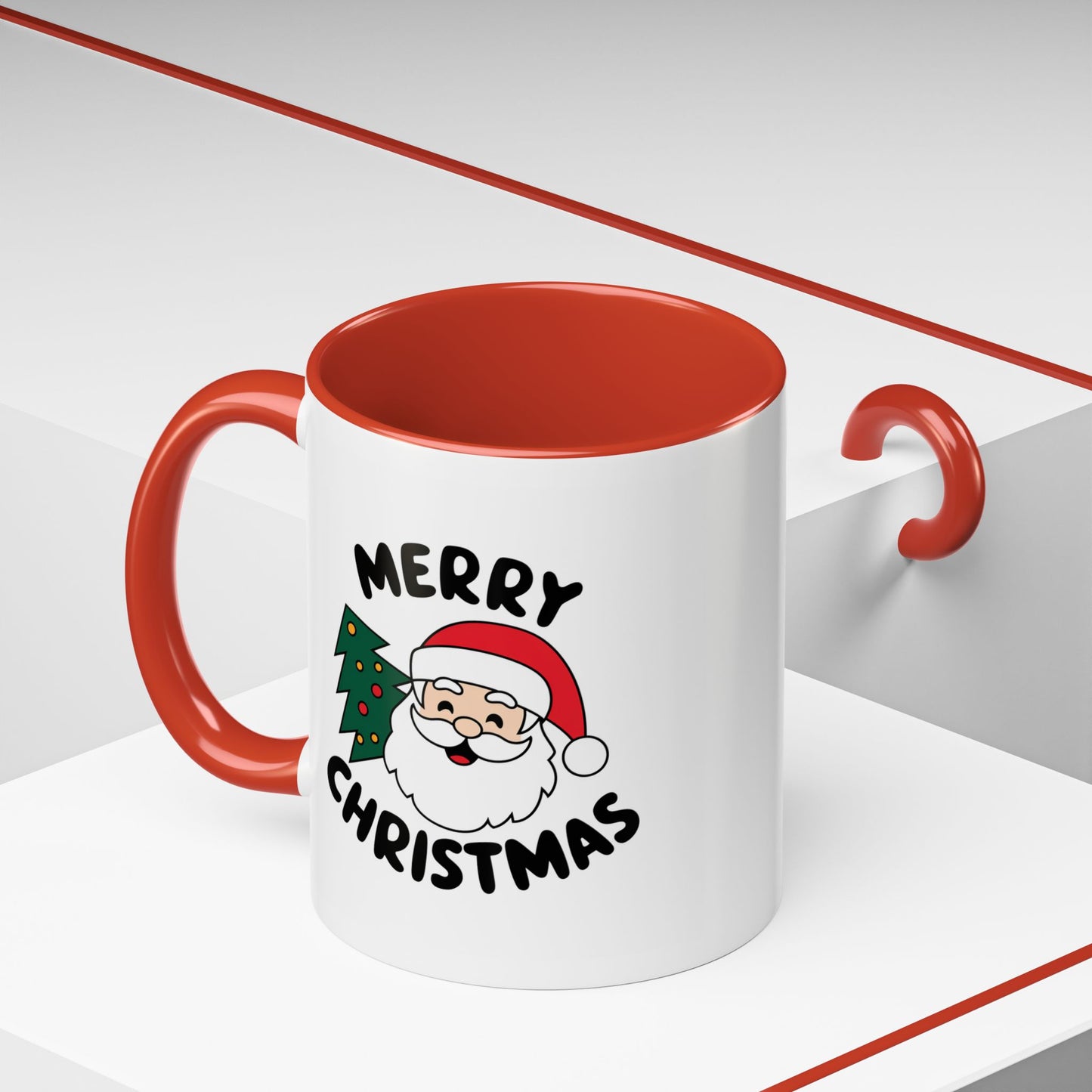 Christmas Mug - Merry Christmas Black Text Santa Tree