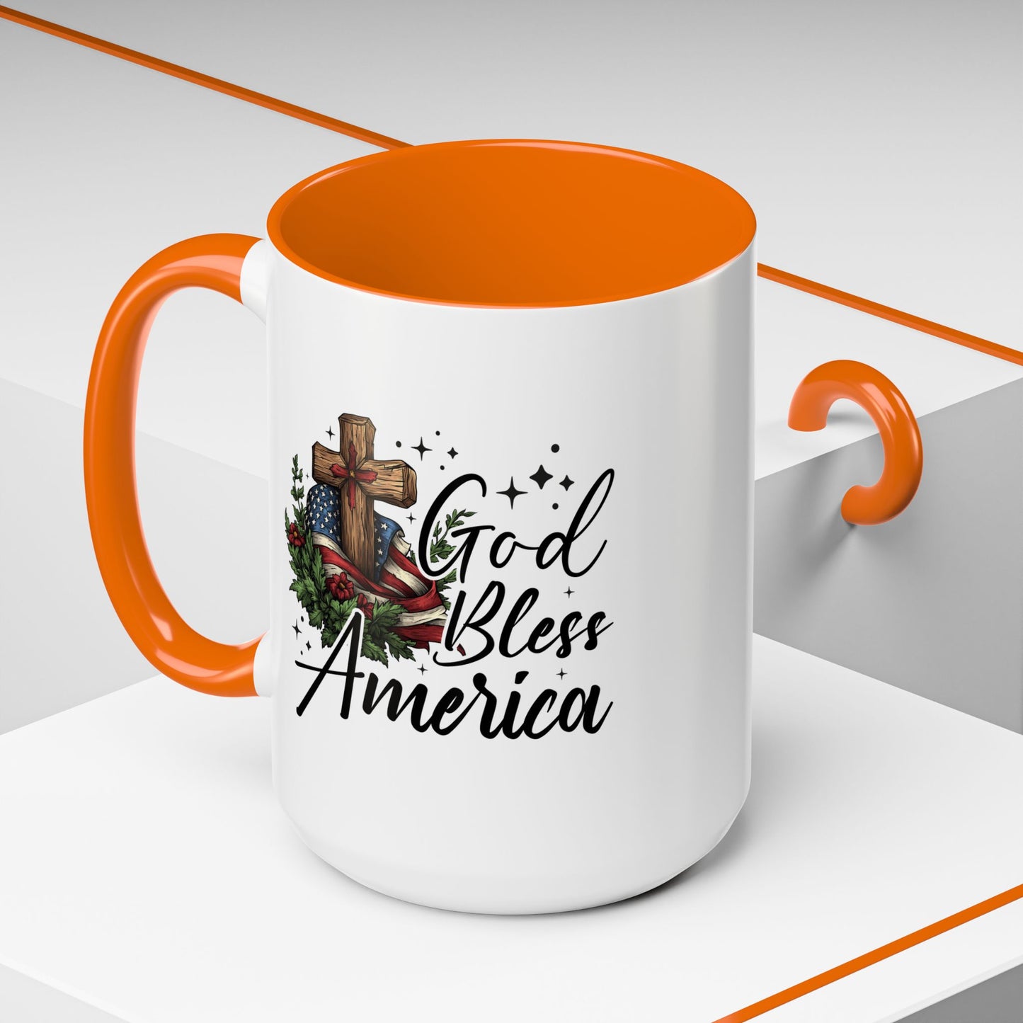 4th of July Mug - God Bless America Cross Flag