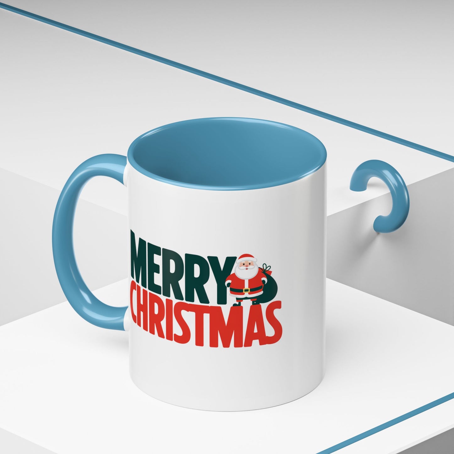 Christmas Mug - Merry Christmas Green & Red Text Santa Bag