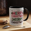 Christmas Mug - Merry Christmas Red Green & Black Text Trees Presents
