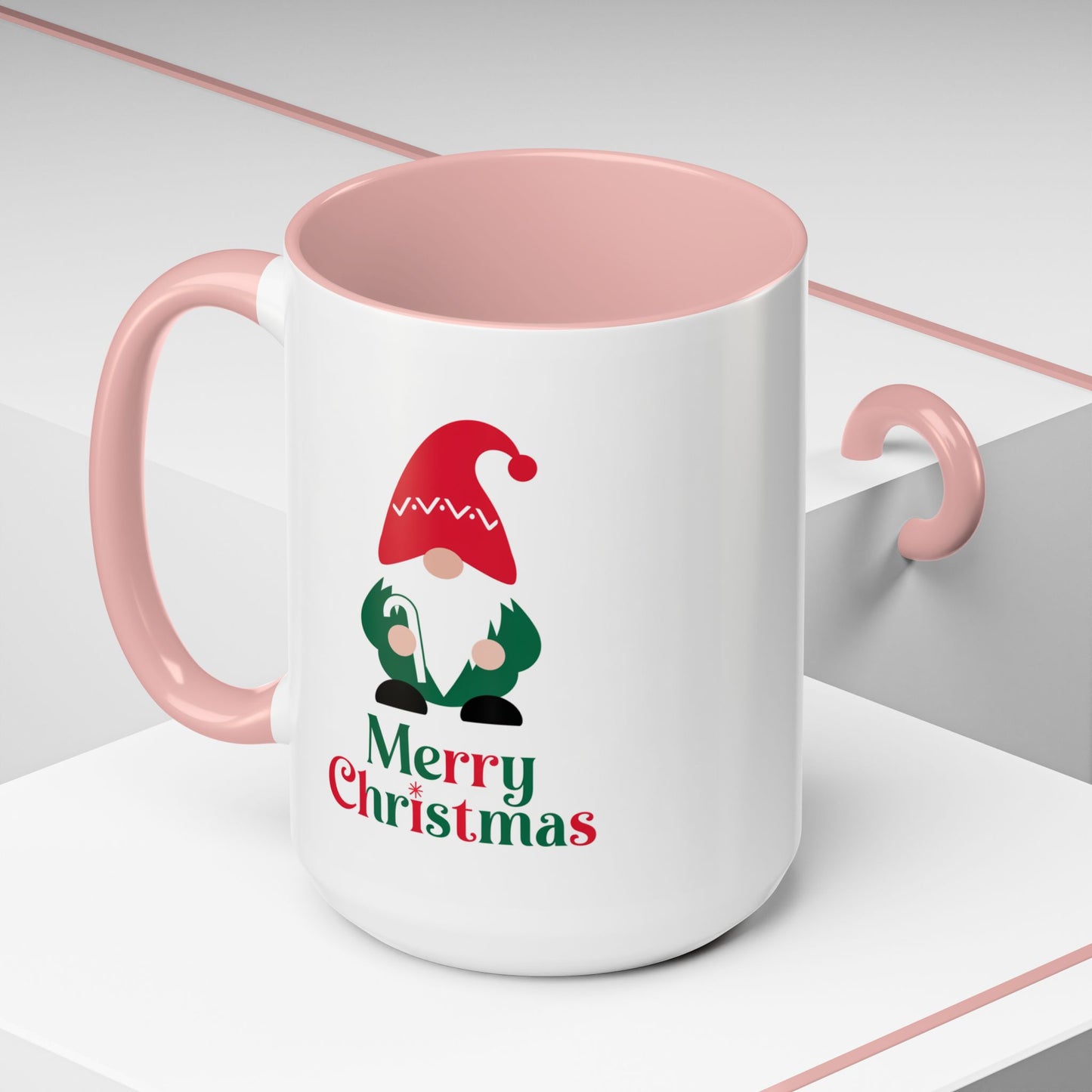 Christmas Mug - Merry Christmas Green & Red Text Gnome Candy Cane
