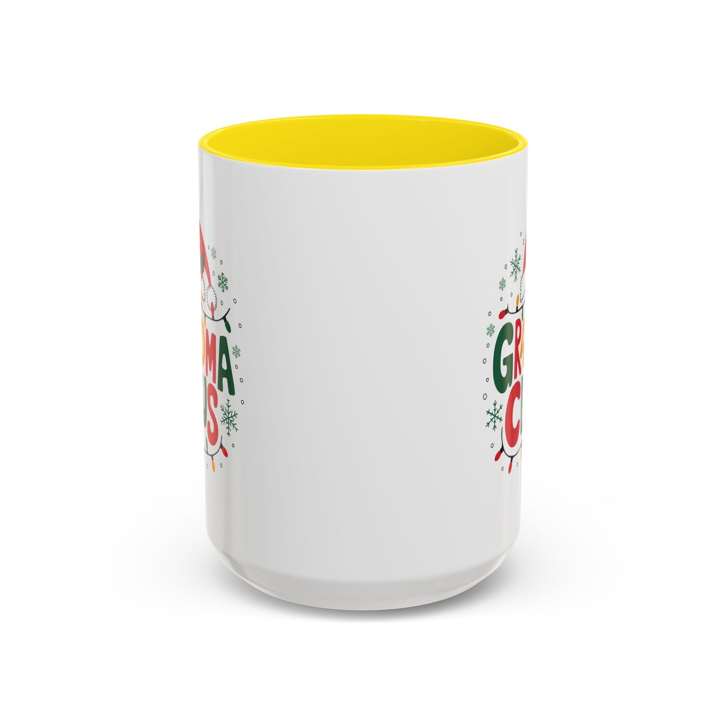 Christmas Mug - Grandma Claus Green Yellow & Red Text Hat Lights Stars