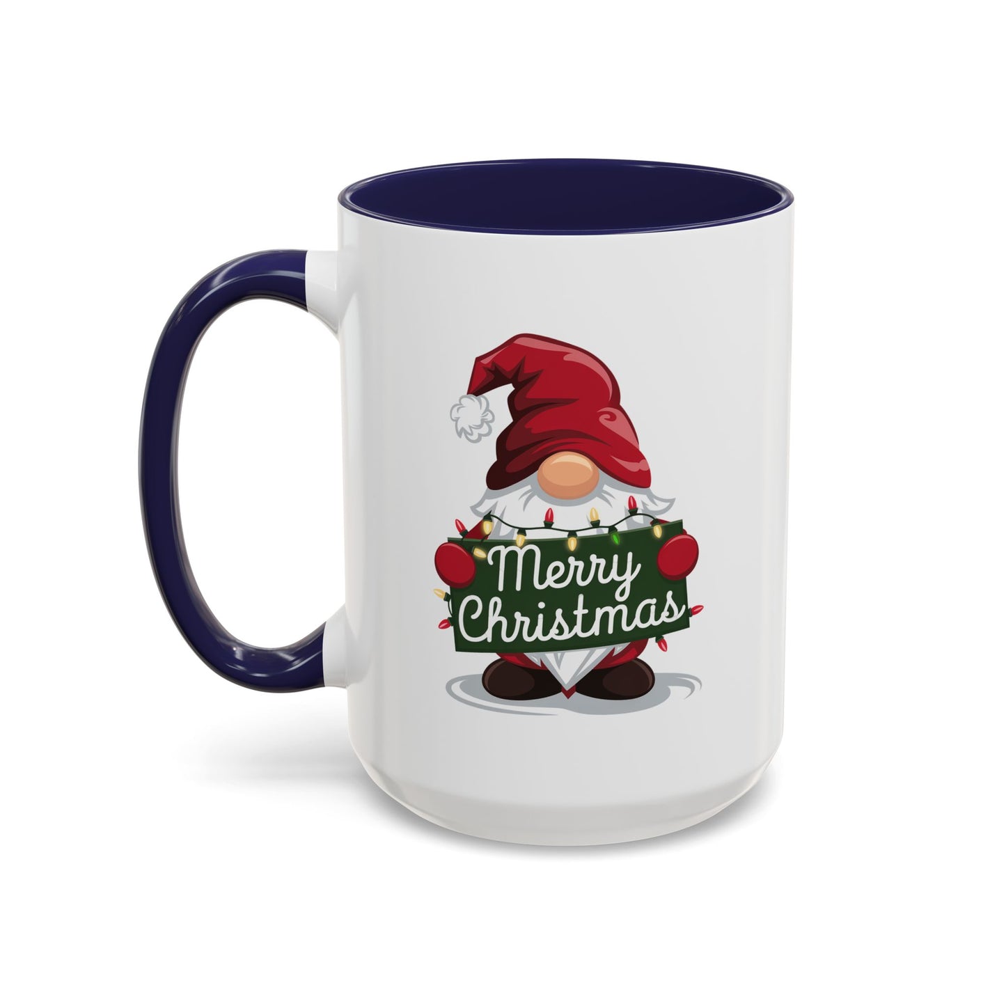Christmas Mug - Merry Christmas White & Green Text Gnome Lights