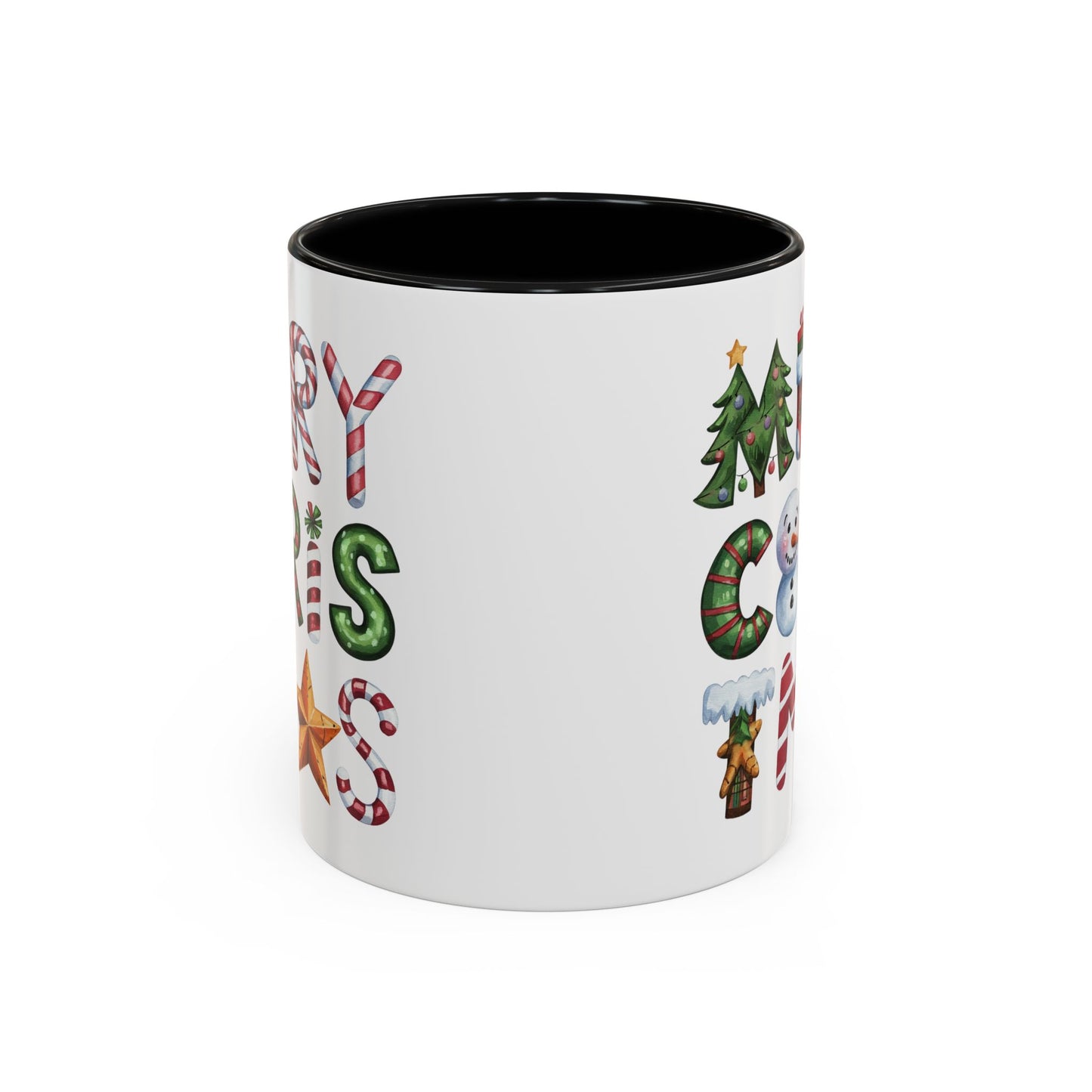 Christmas Mug - Merry Christmas Green Red & Gold Patterned Text
