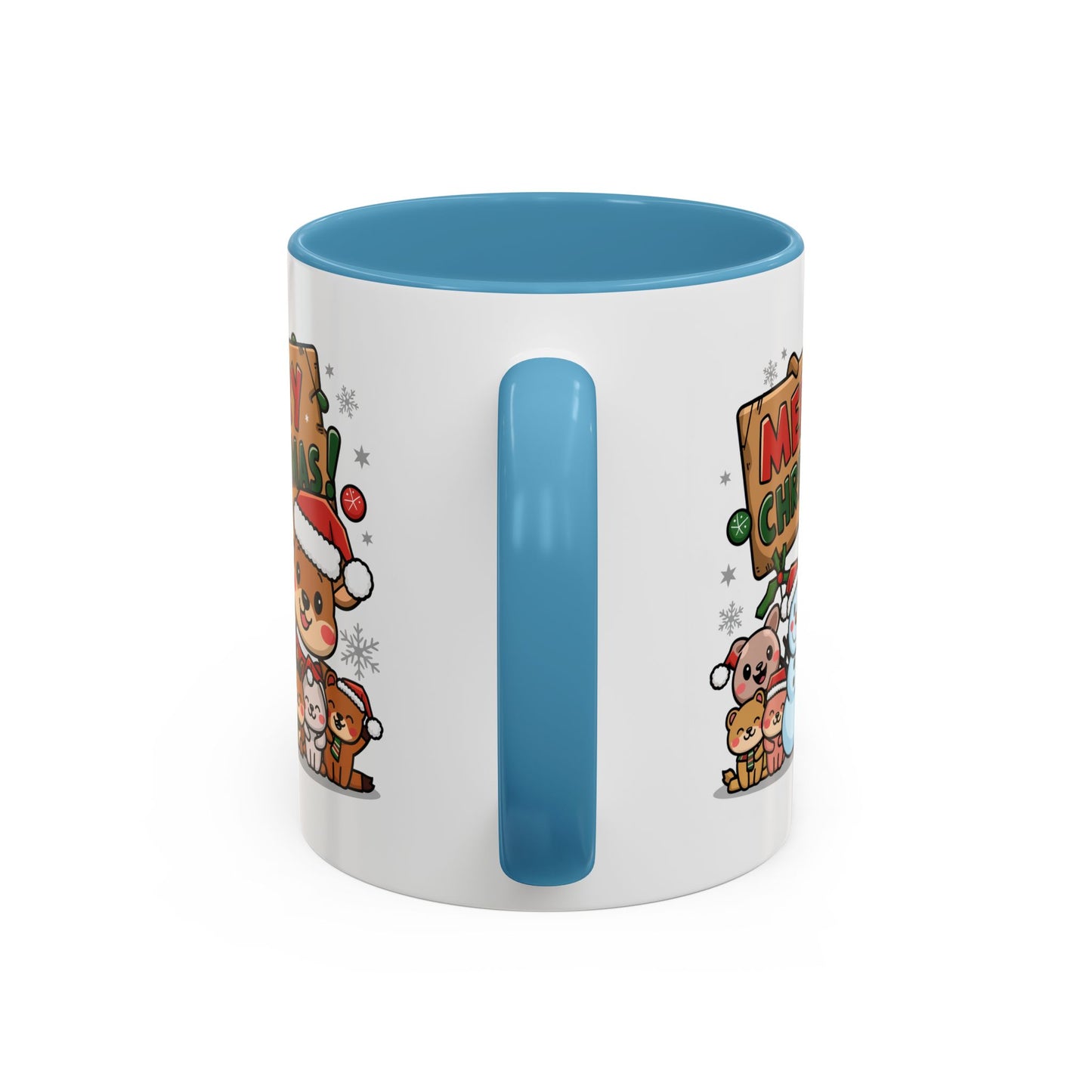 Christmas Mug - Merry Christmas Red & Green Text Reindeer Snowman