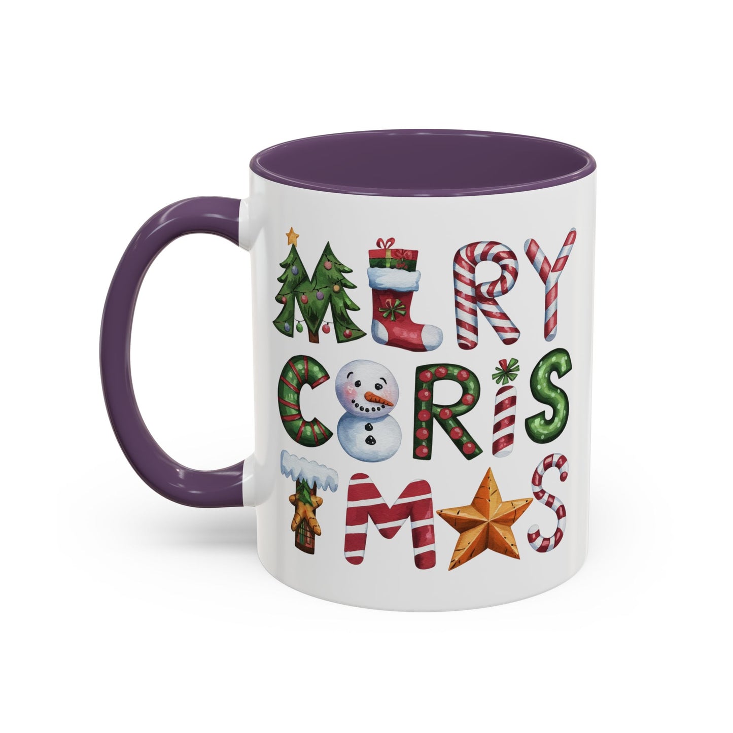 Christmas Mug - Merry Christmas Green Red & Gold Patterned Text