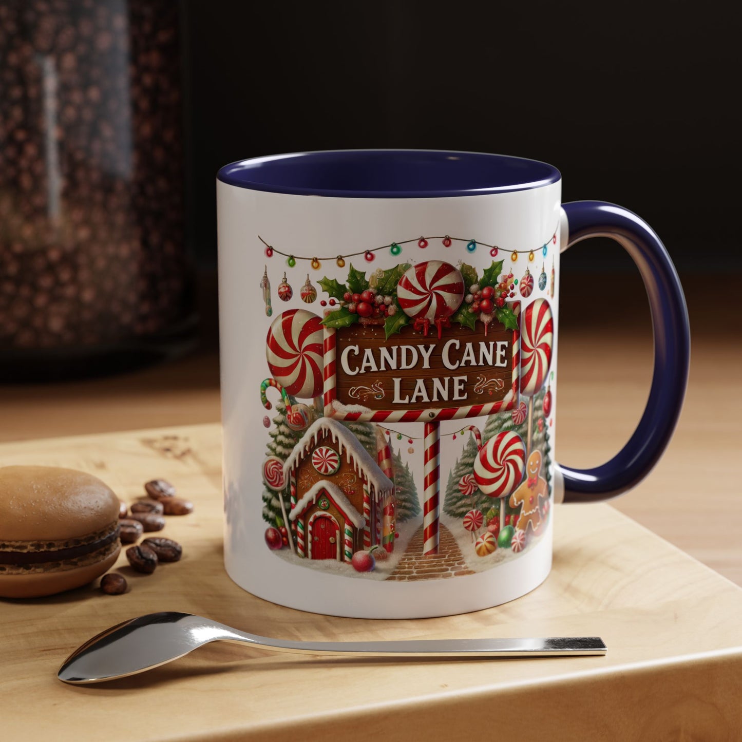 Christmas Mug - Candy Cane Lane White Text Ornaments Candy