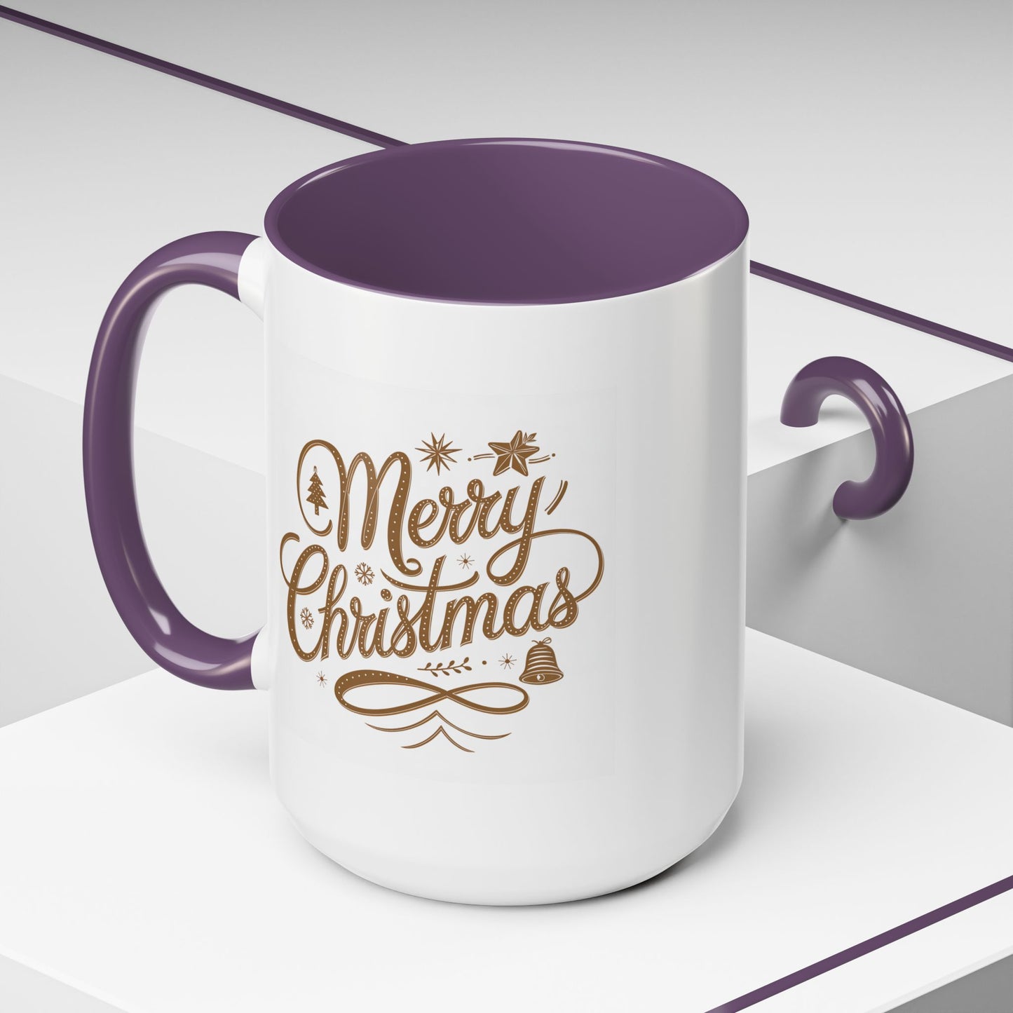 Christmas Mug - Merry Christmas Gold Text Tree Star Ornaments