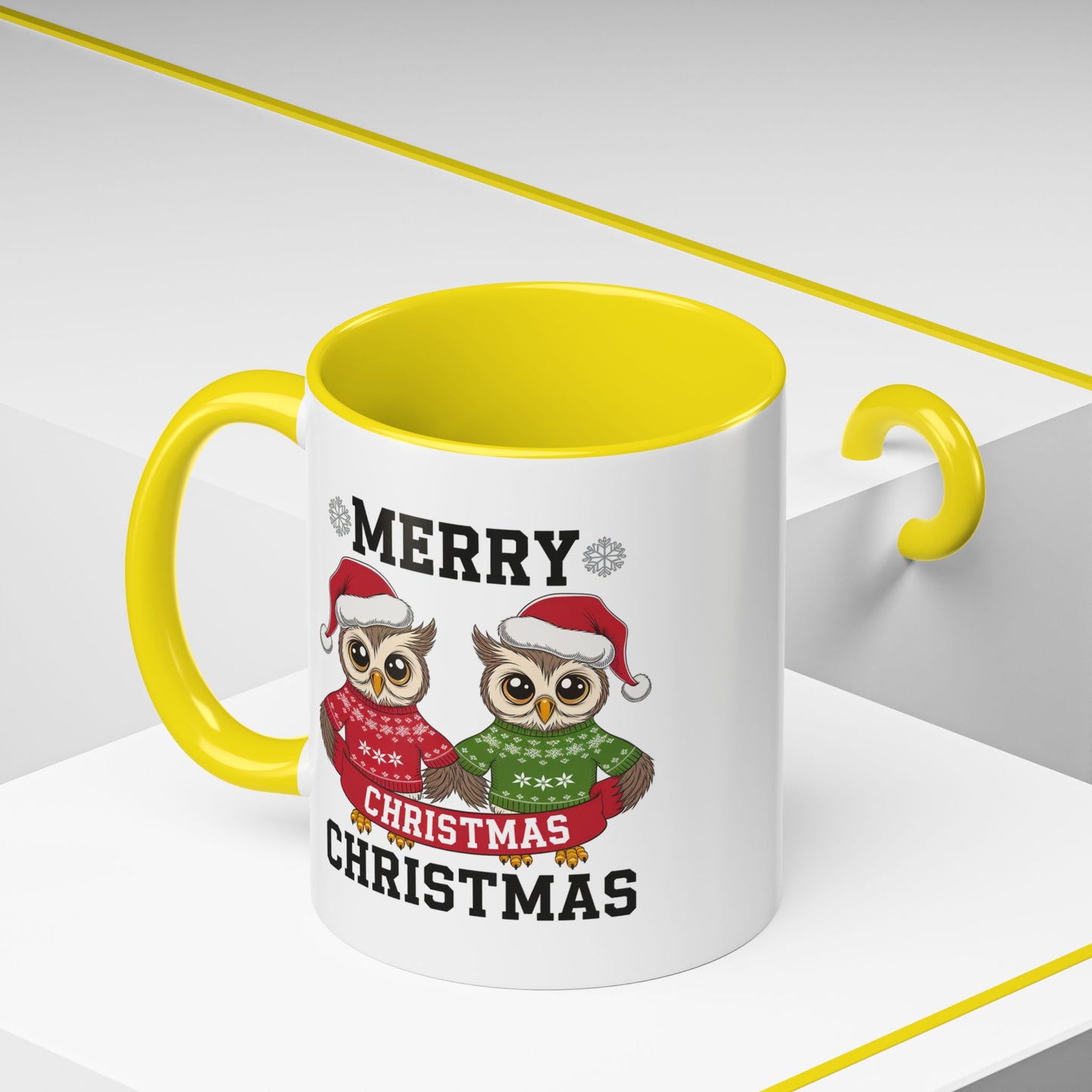 Christmas Mug - Merry Christmas Black Text Owls