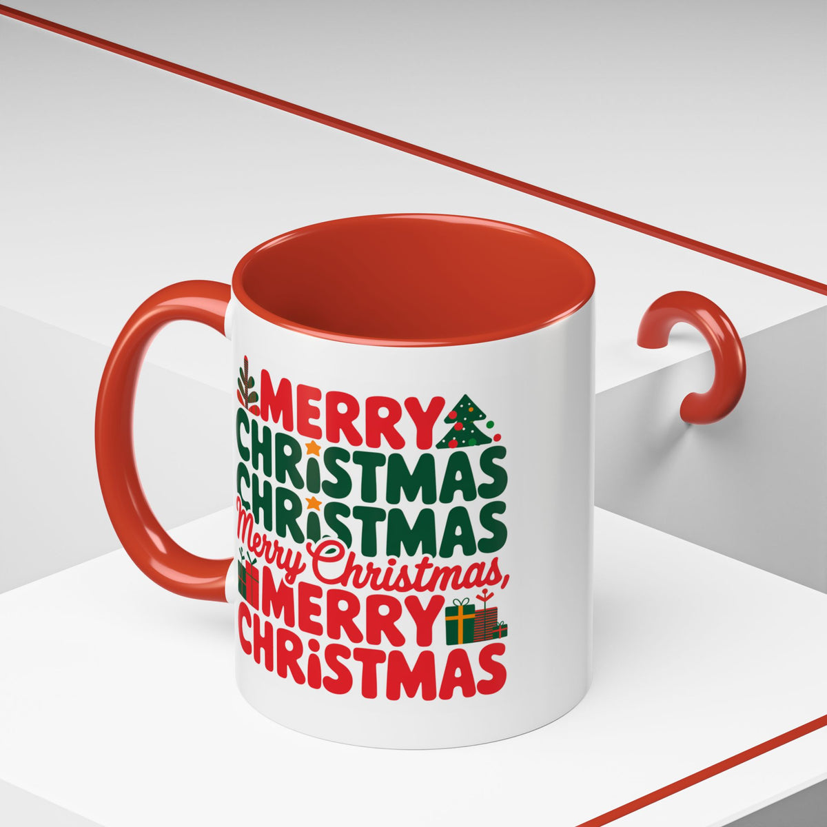 Christmas - Merry Christmas Red & Green Text Trees Presents Candles