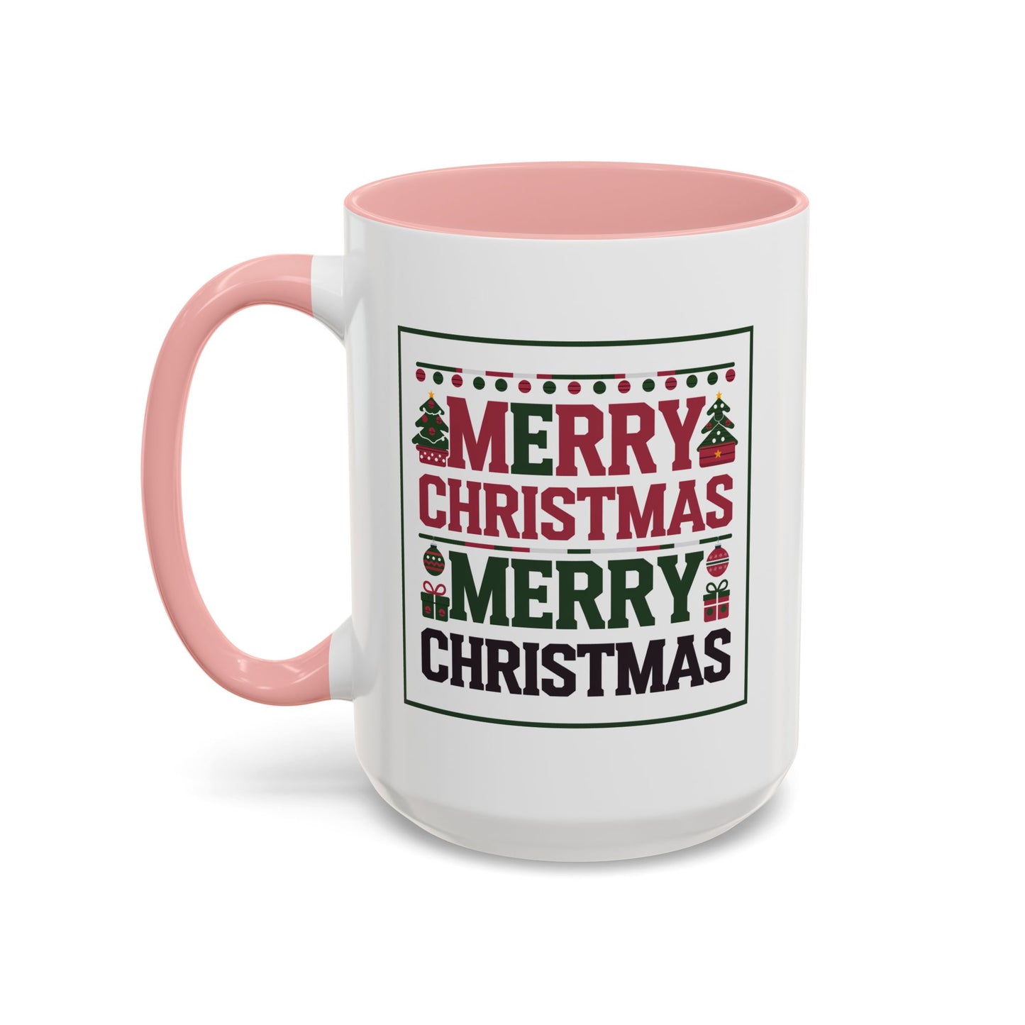 Christmas Mug - Merry Christmas Red Green & Black Text Trees Presents