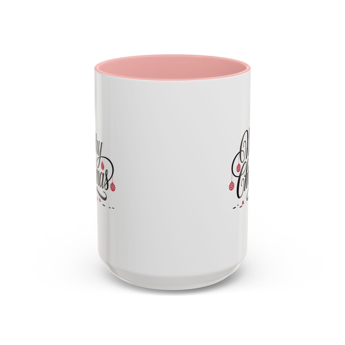 Christmas Mug - Merry Christmas Black Text Red Ornaments