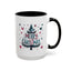 Christmas Mug - Merry Christmas Maroon & Blue Text Tree Hearts Stars