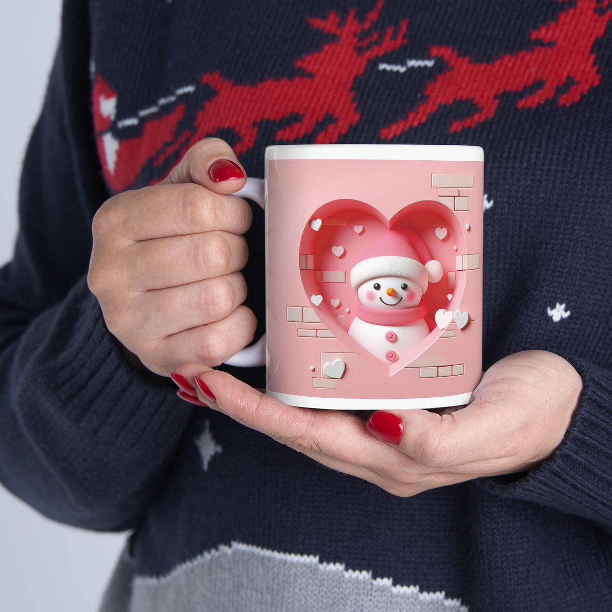 Chirstmas Mug - Pink Snowman Heart