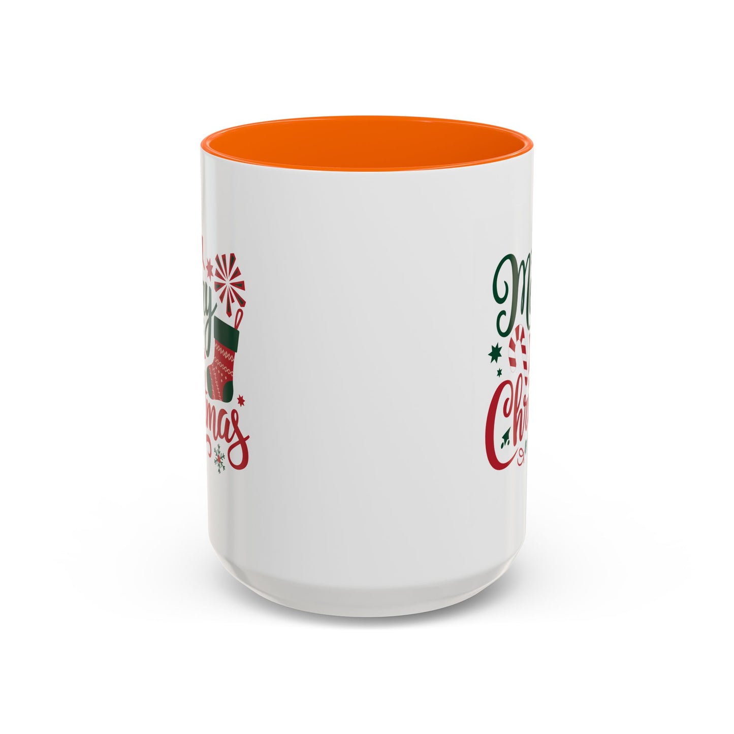 Christmas Mug - Merry Christmas Green & Red Text Star Candy Cane Stocking Snowflake