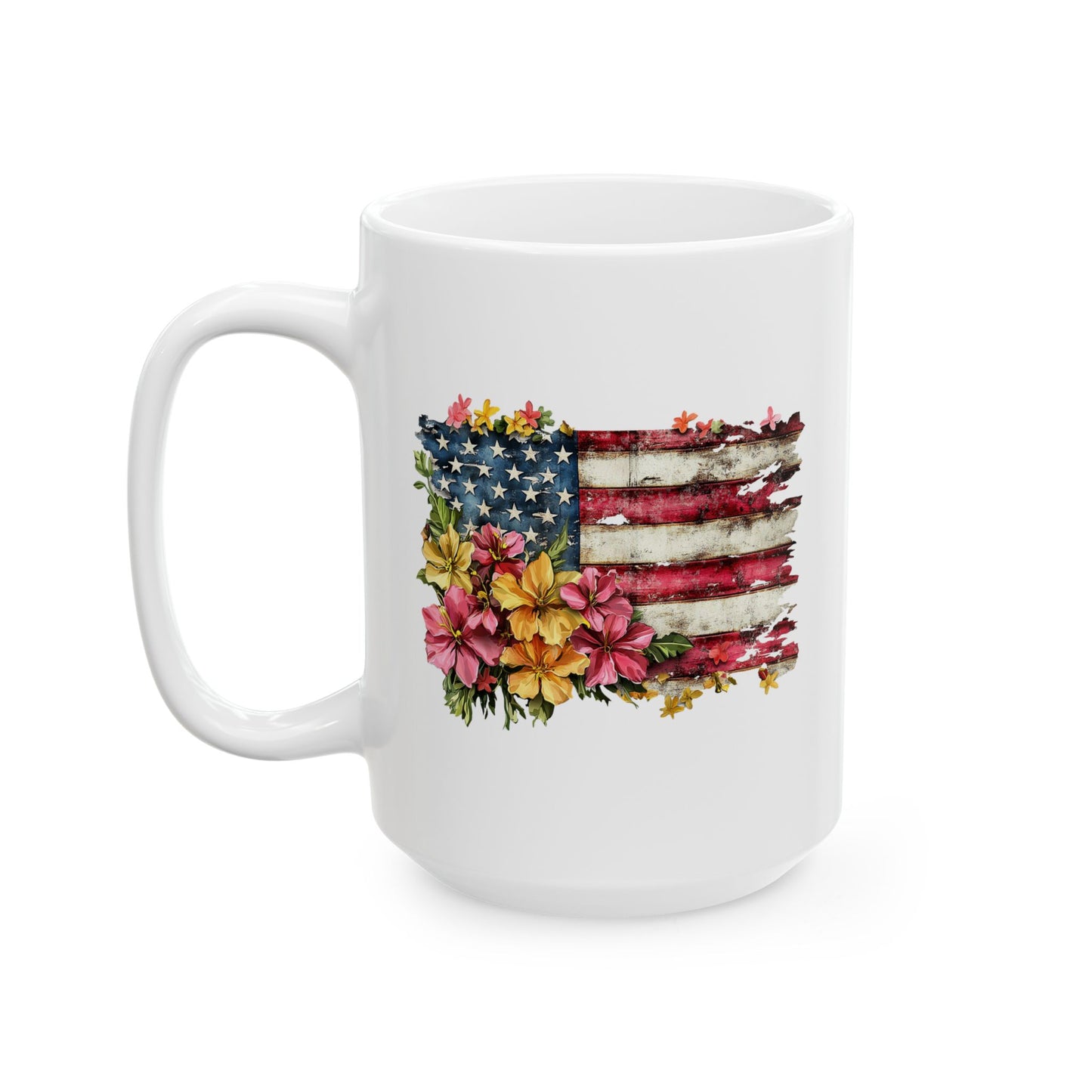 4th of July Mug - Floral AmericanFlag