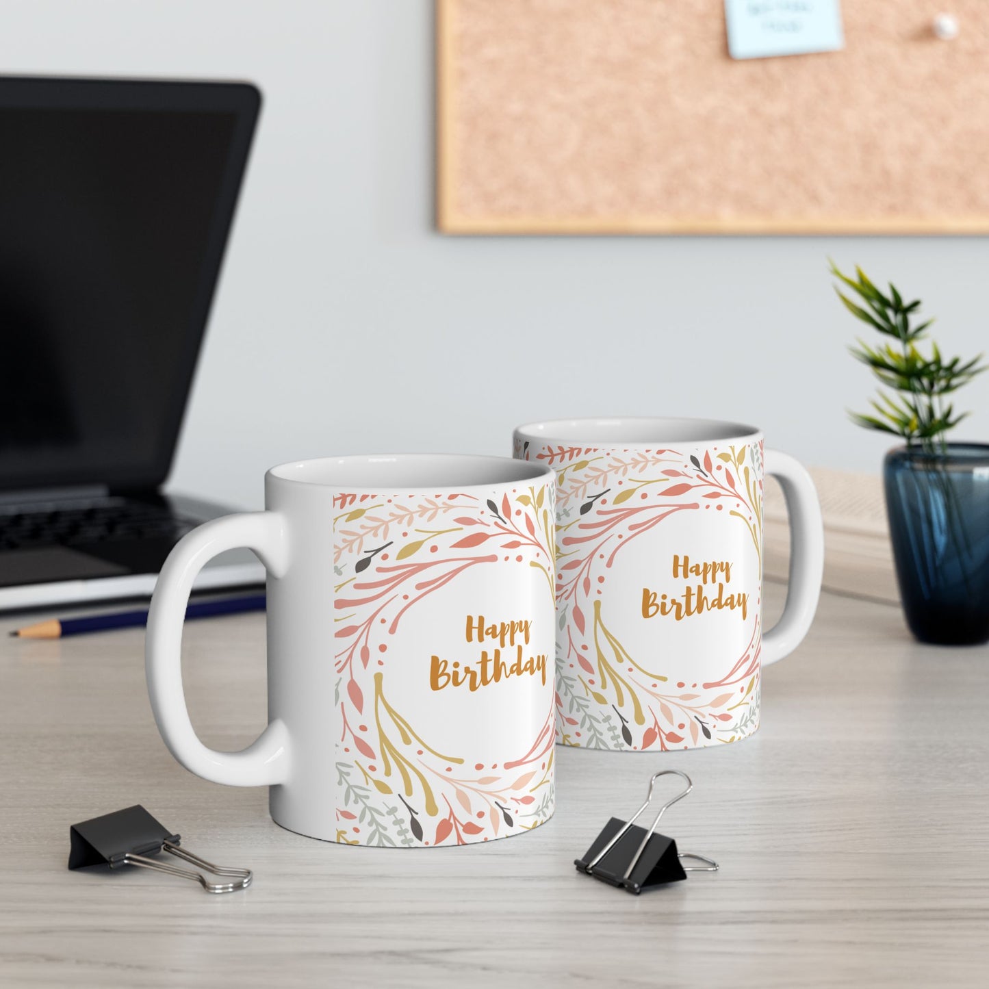 Birthday Mug - Happy Birthday Floral Circle
