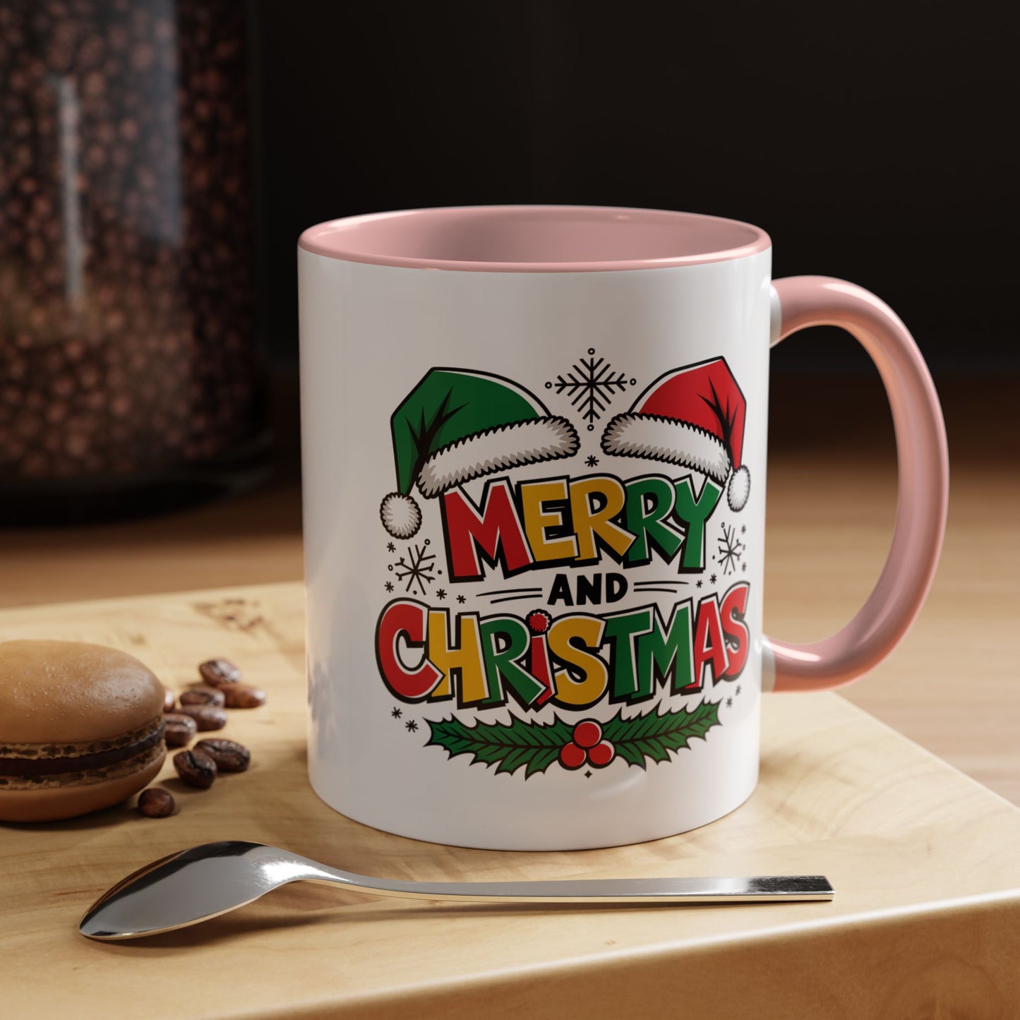 Christmas Mug - Merry Christmas Red Yellow & Green Text Green & Red Hat