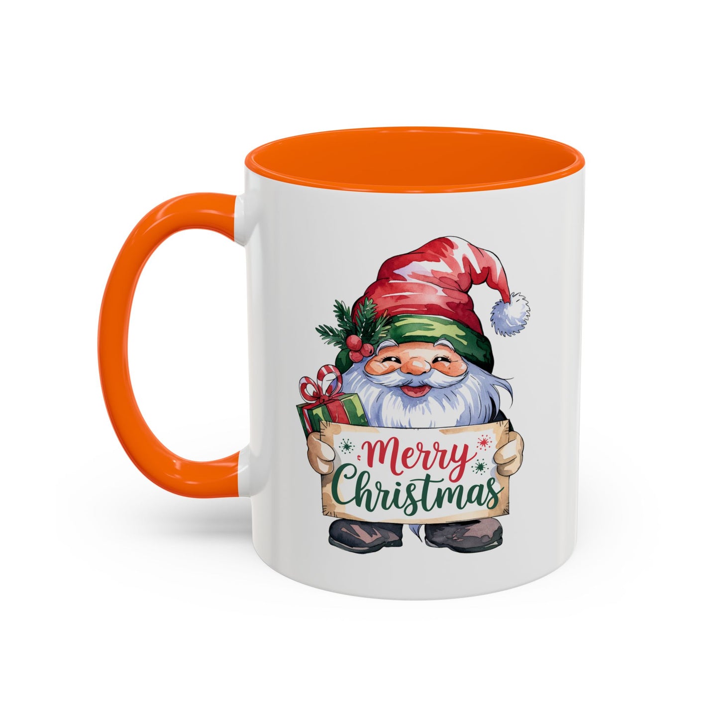 Christmas Mug - Merry Christmas Red & Green Text Gnome Present