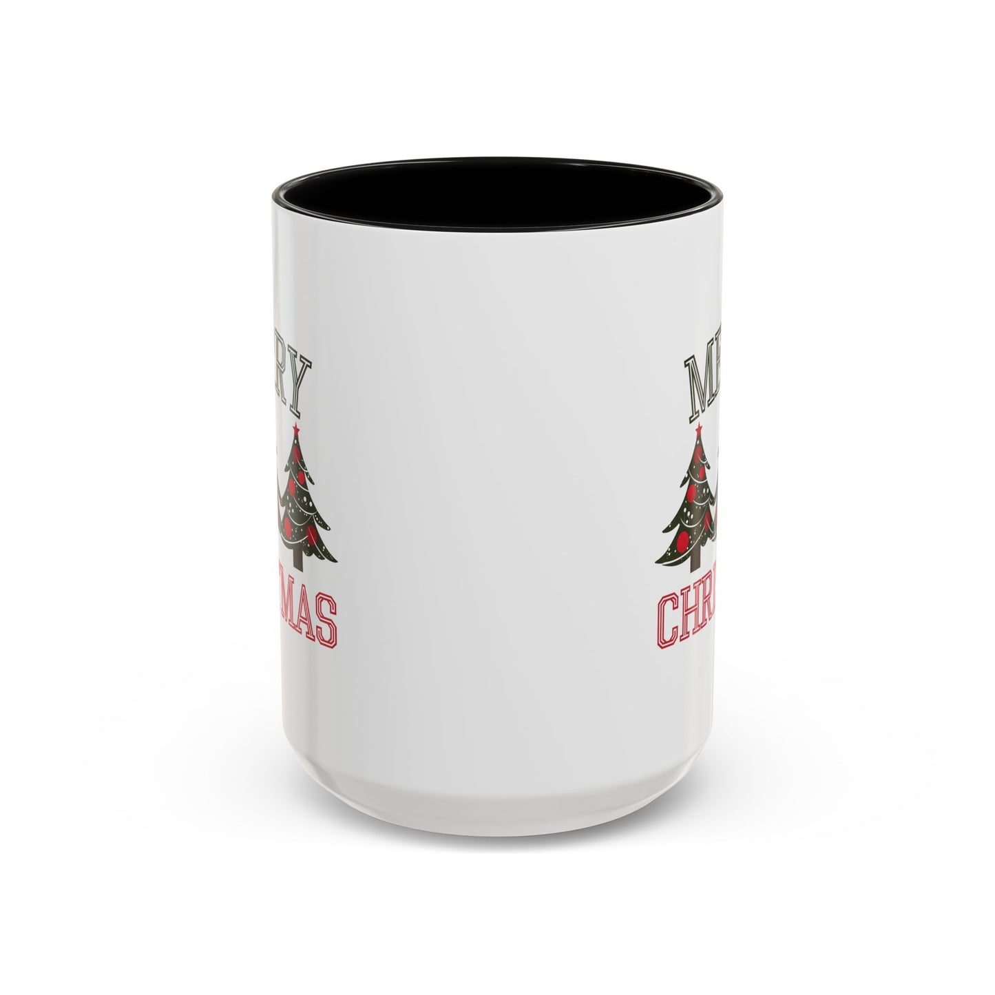 Christmas Mug - Merry Christmas Green & Red Text Decorative Trees