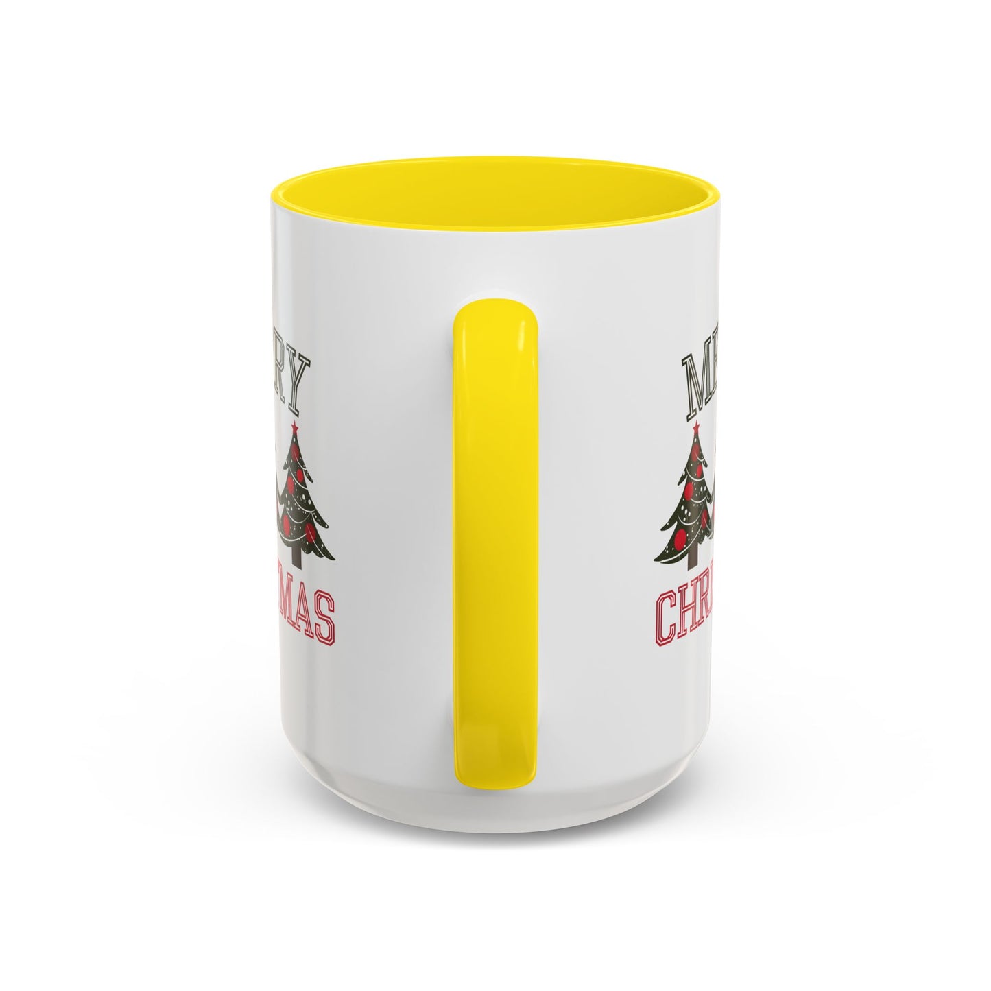 Christmas Mug - Merry Christmas Green & Red Text Decorative Trees