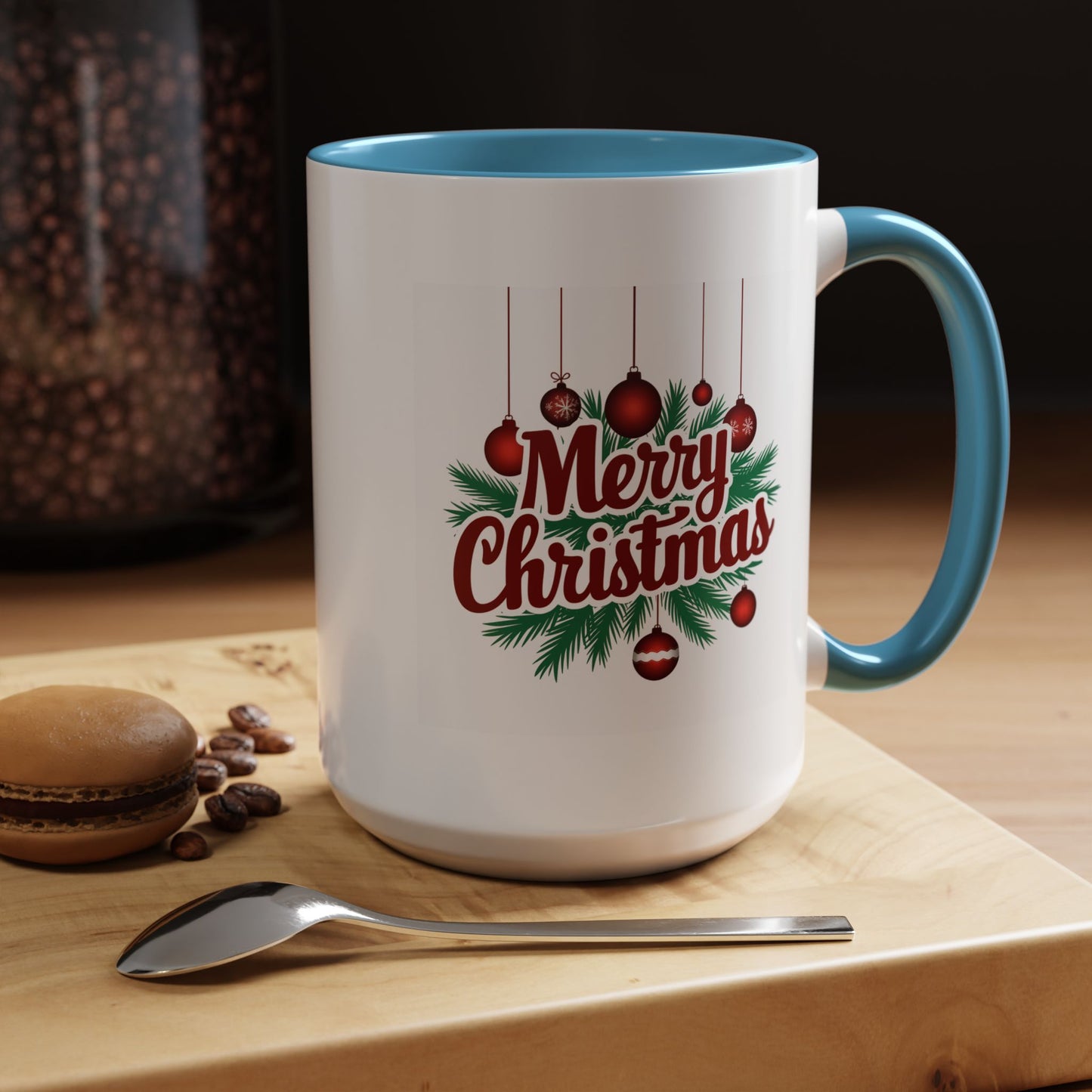 Christmas Mug - Merry Christmas Maroon Text Ornaments