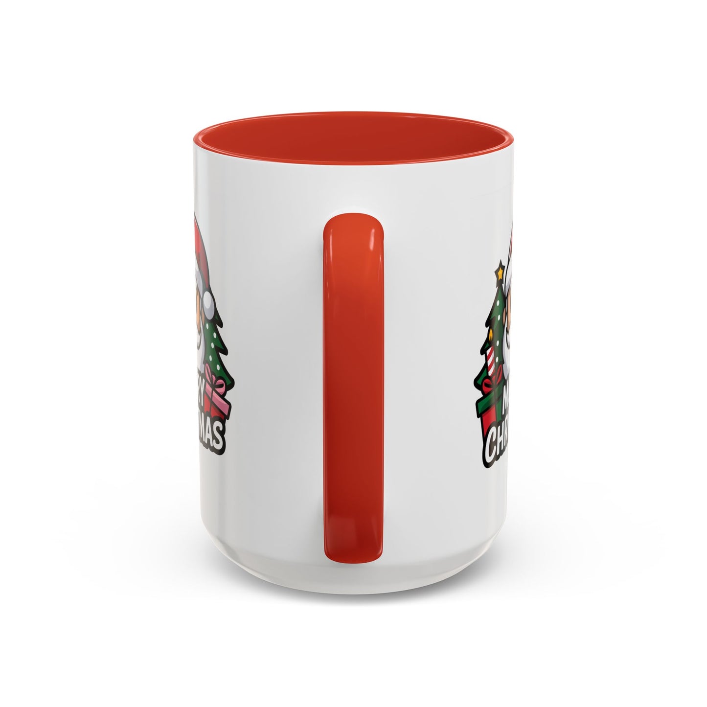 Christmas Mug - Merry Christmas White & Black Text Santa Trees Presents