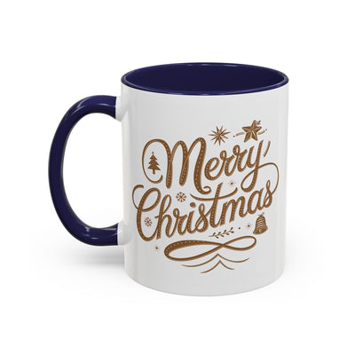 Christmas Mug - Merry Christmas Gold Text Tree Star Ornaments
