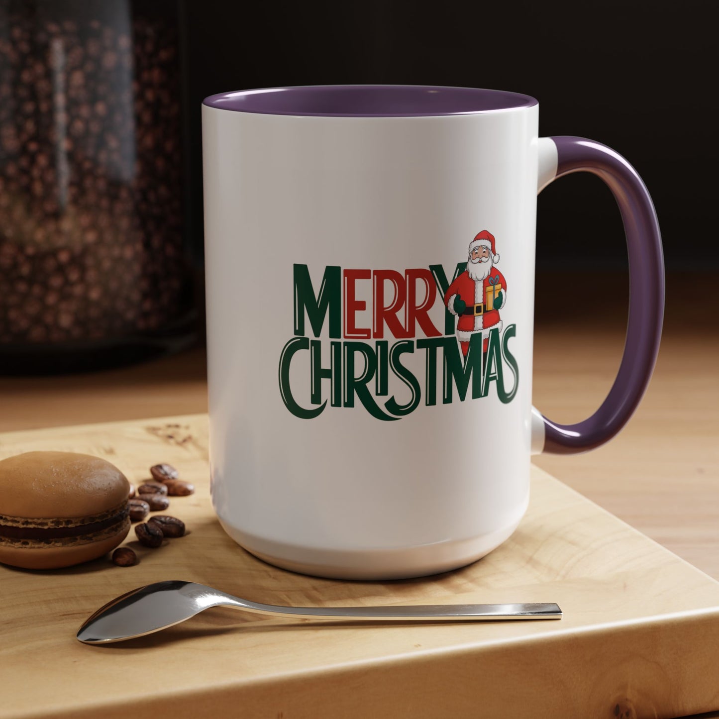 Christmas Mug - Merry Christmas Green & Red Text Santa Present