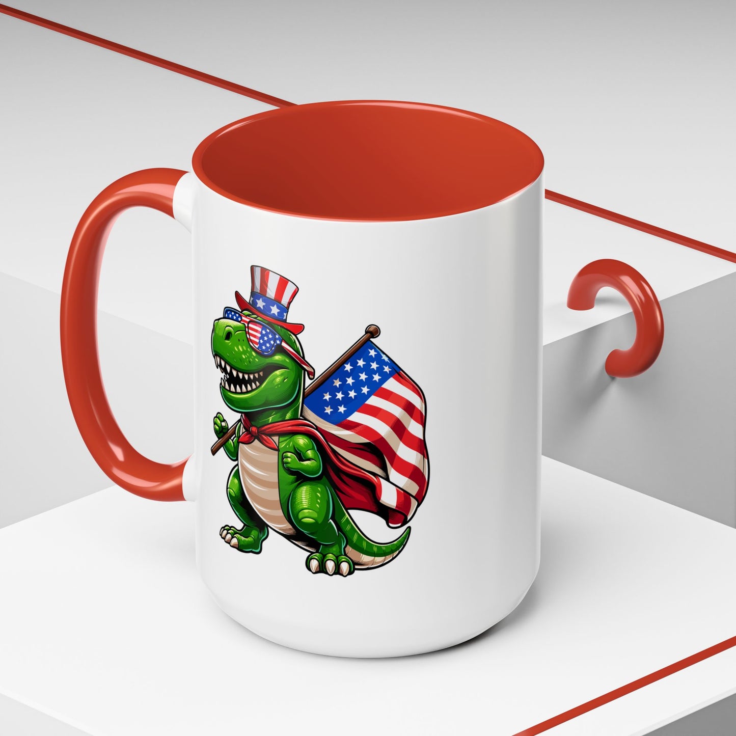 4th of July Mug - T Rex Dinosaur USA Flag