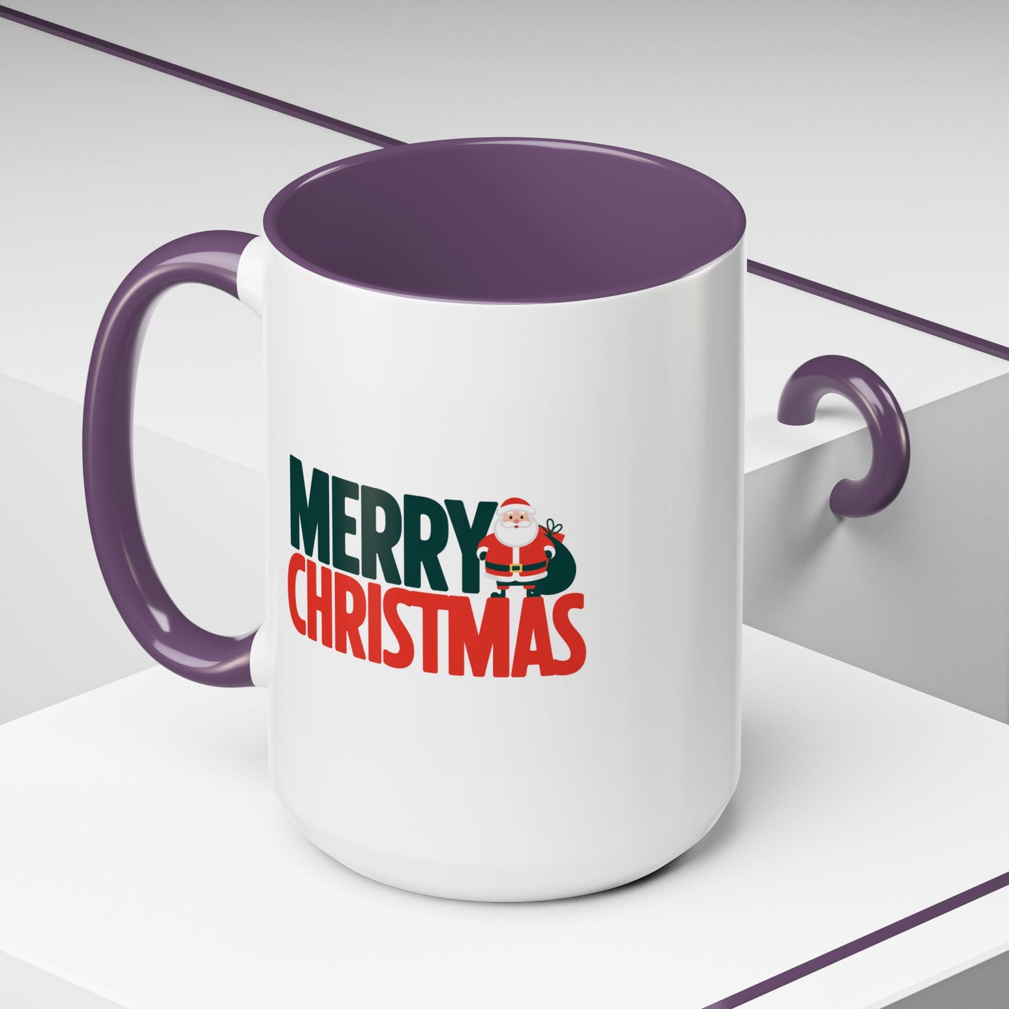 Christmas Mug - Merry Christmas Green & Red Text Santa Bag