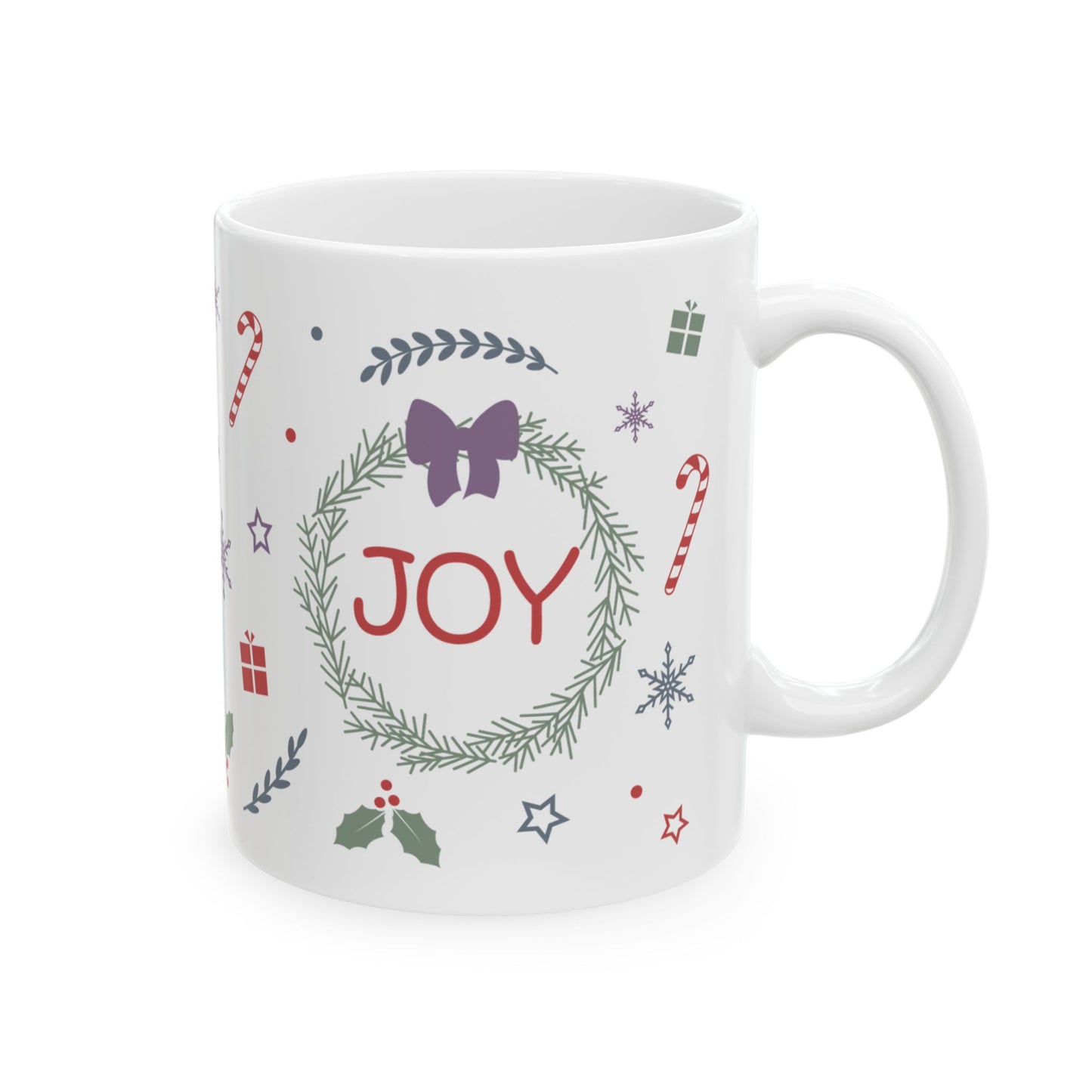 Christmas Mug - Joy Bow Candy Presents Snowflake Star Ornaments