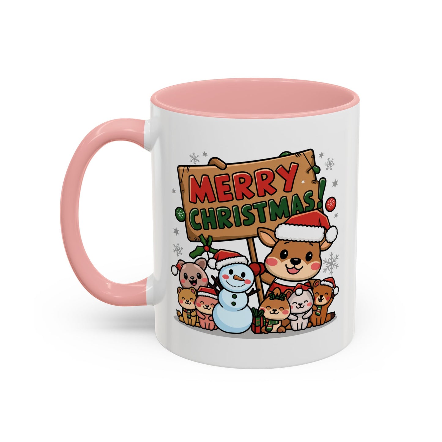 Christmas Mug - Merry Christmas Red & Green Text Reindeer Snowman
