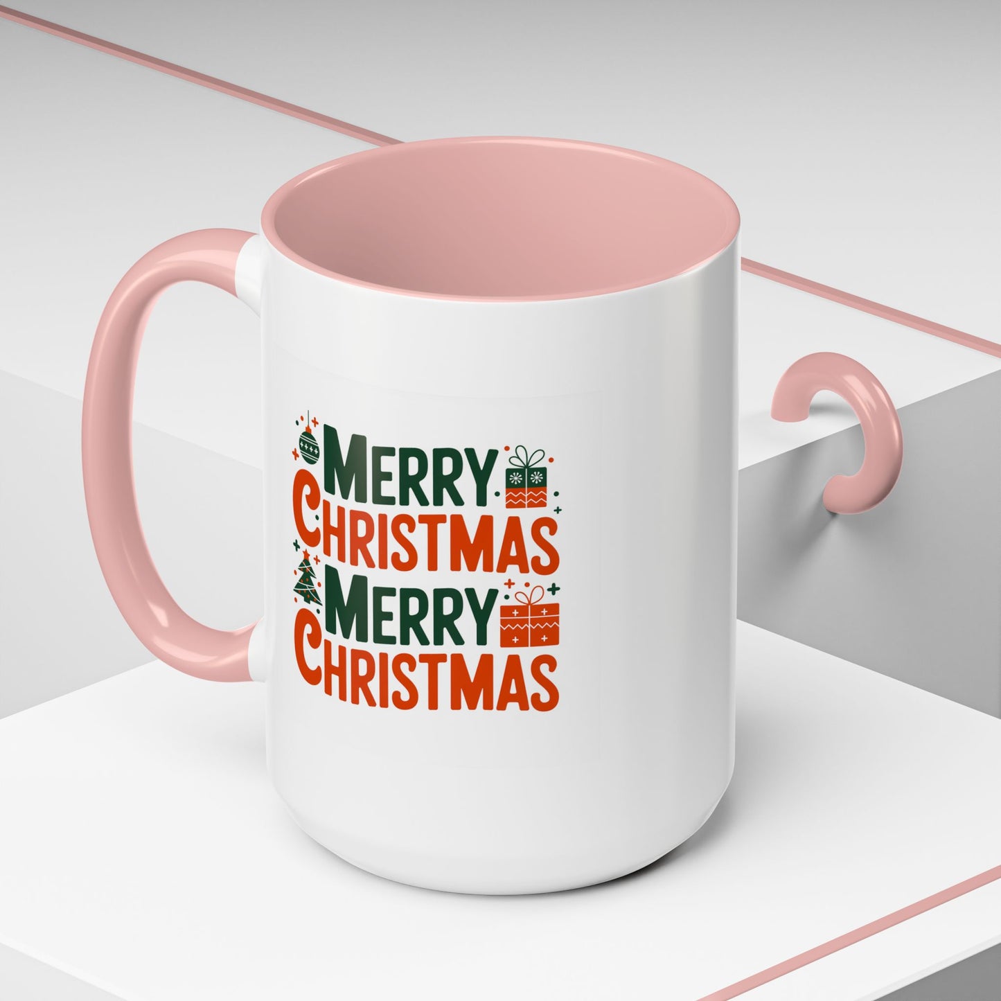 Christmas Mug - Green & Red Text Tree Presents