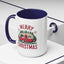 Christmas Mug - Merry Christmas Maroon Text Camper Trees Snowflakes