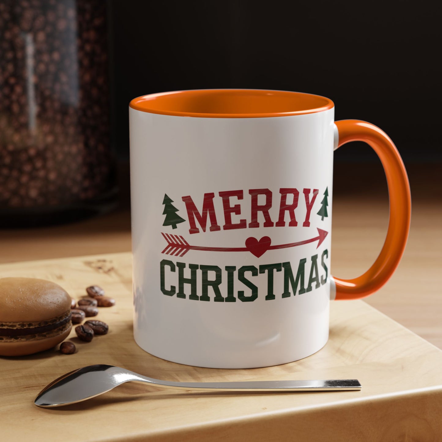 Christmas Mug - Merry Christmas Red & Green Text Heart Arrow Trees