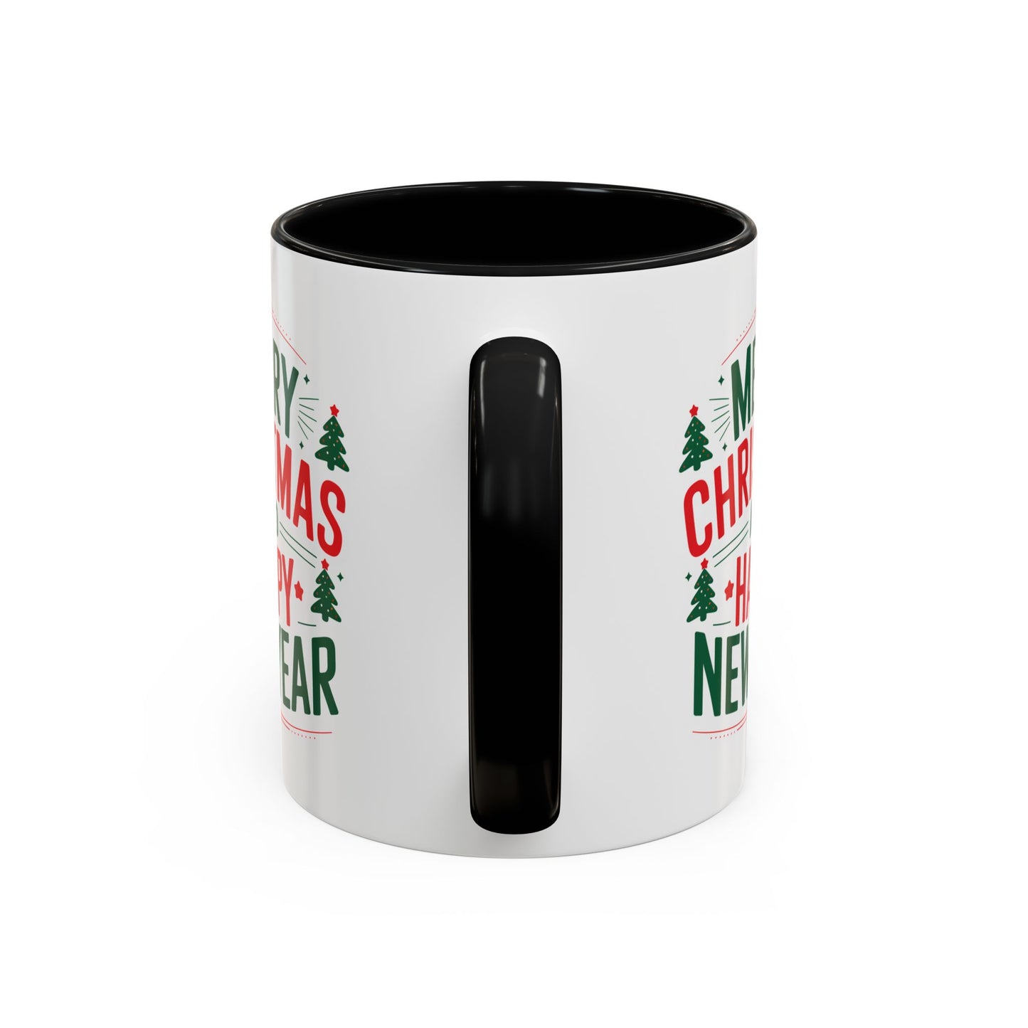 Christmas Mug - Merry Christmas and a Happy New Year Green & Red Text Trees Stars
