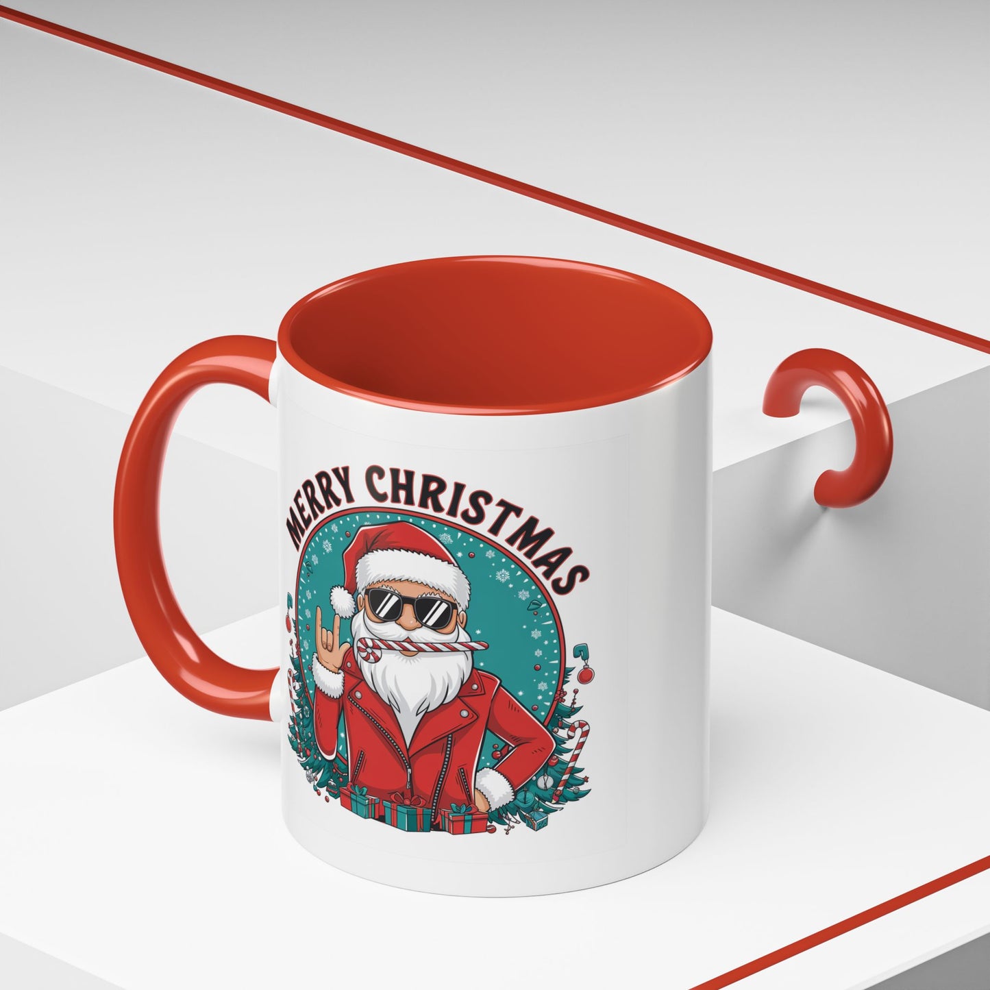 Christmas Mug - Merry Christmas Black & Red Text Cool Santa