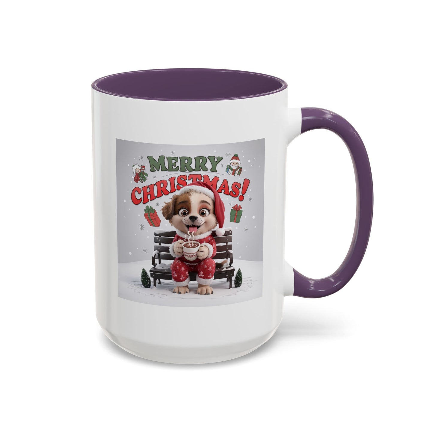 Christmas Mug - Merry Christmas Red Text Puppy Red Top