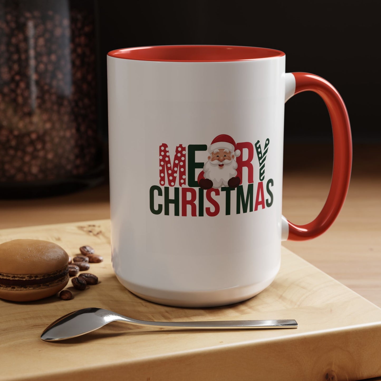 Christmas Mug - Merry Christmas Green & Red Text Santa
