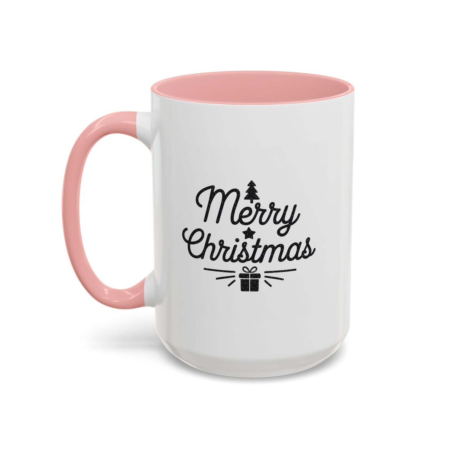 Christmas Mug - Merry Christmas Black Text Tree Star Present