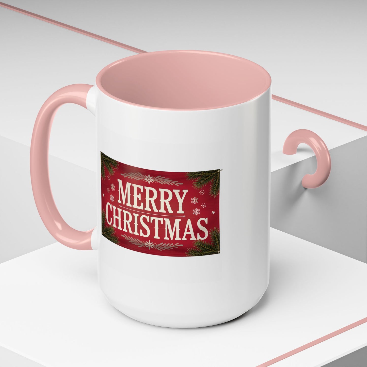 Christmas Mug - Merry Christmas Cream Text Maroon Background