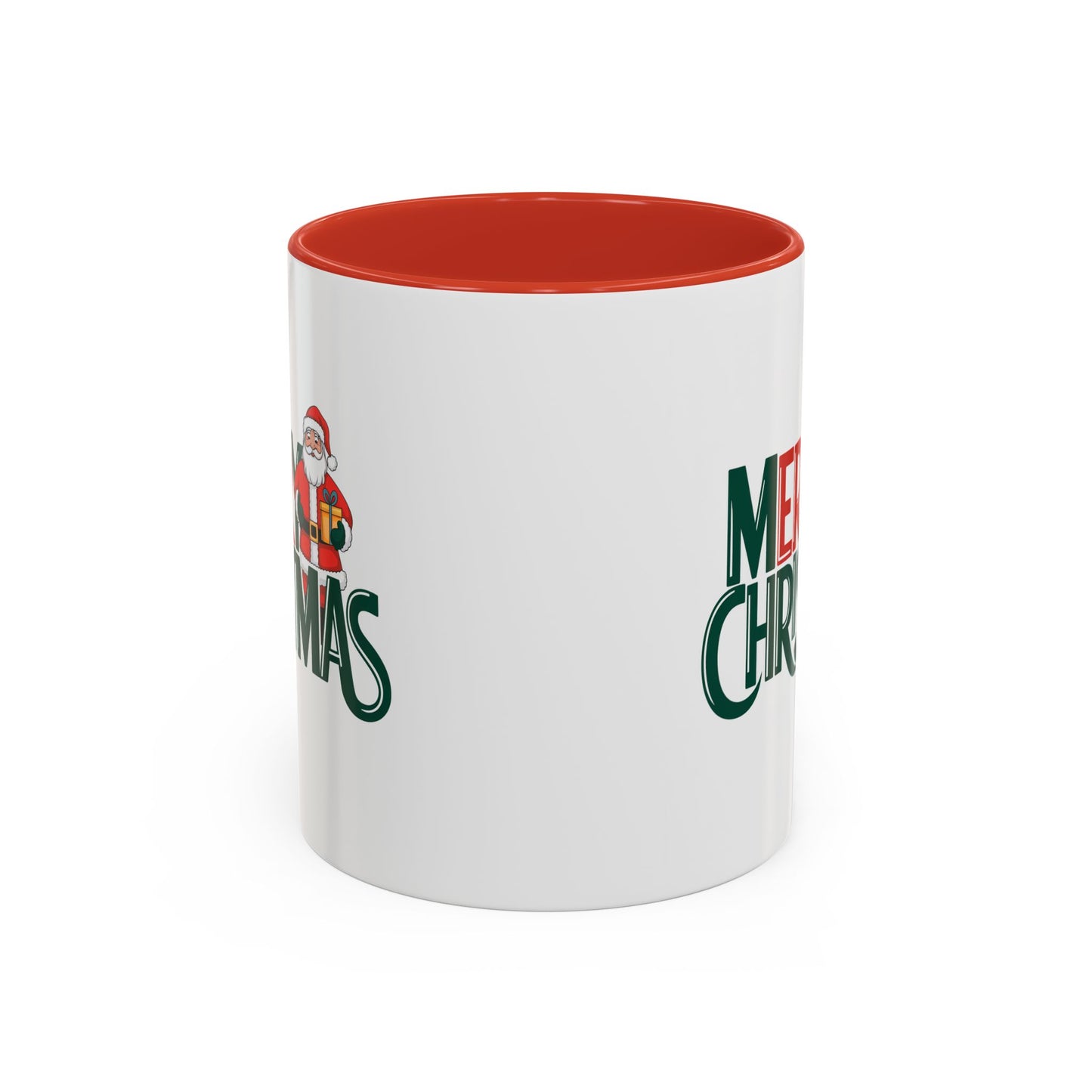 Christmas Mug - Merry Christmas Green & Red Text Santa Present
