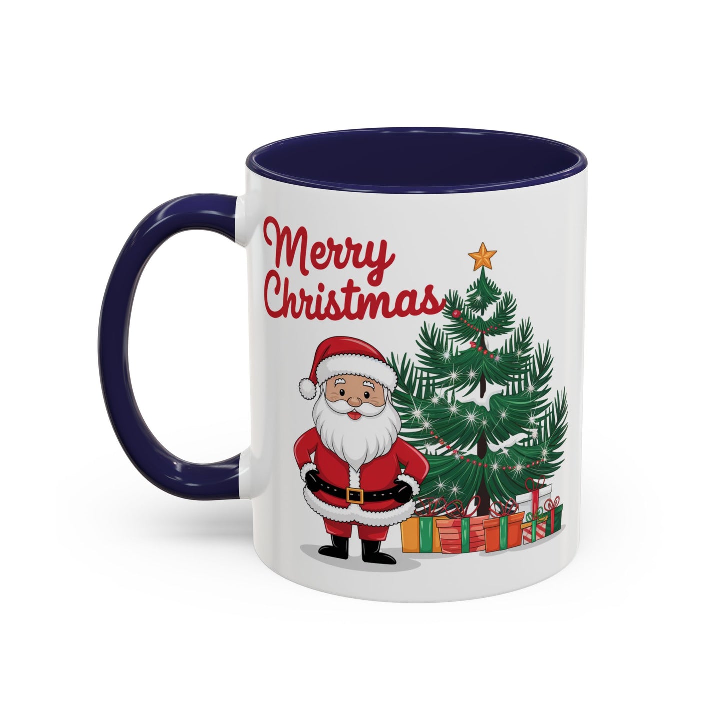 Christmas Mug - Merry Christmas Red Text Santa Tree Presents