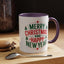 Christmas Mug - Merry Christmas and a Happy New Year Green & Red Text Trees Stars
