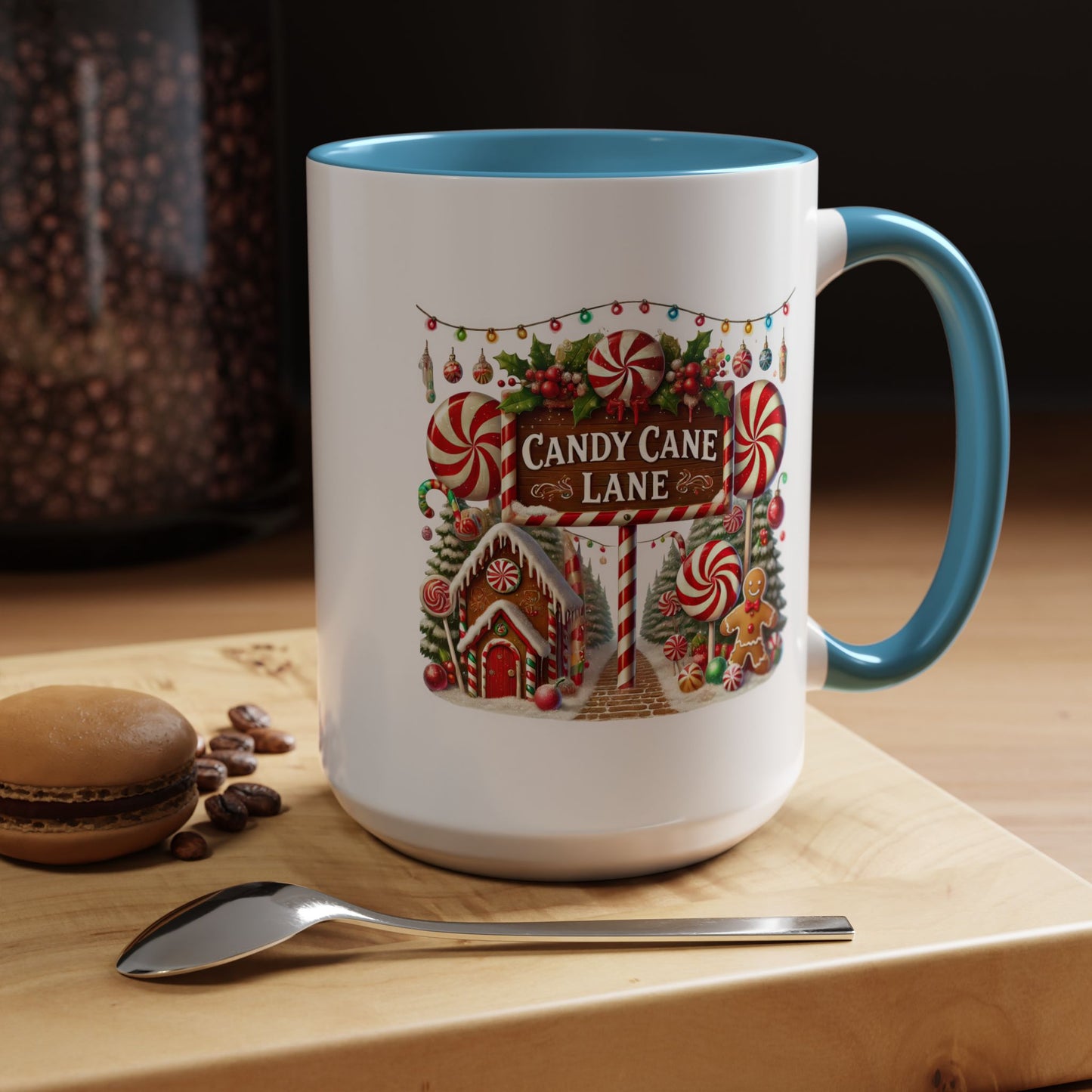 Christmas Mug - Candy Cane Lane White Text Ornaments Candy