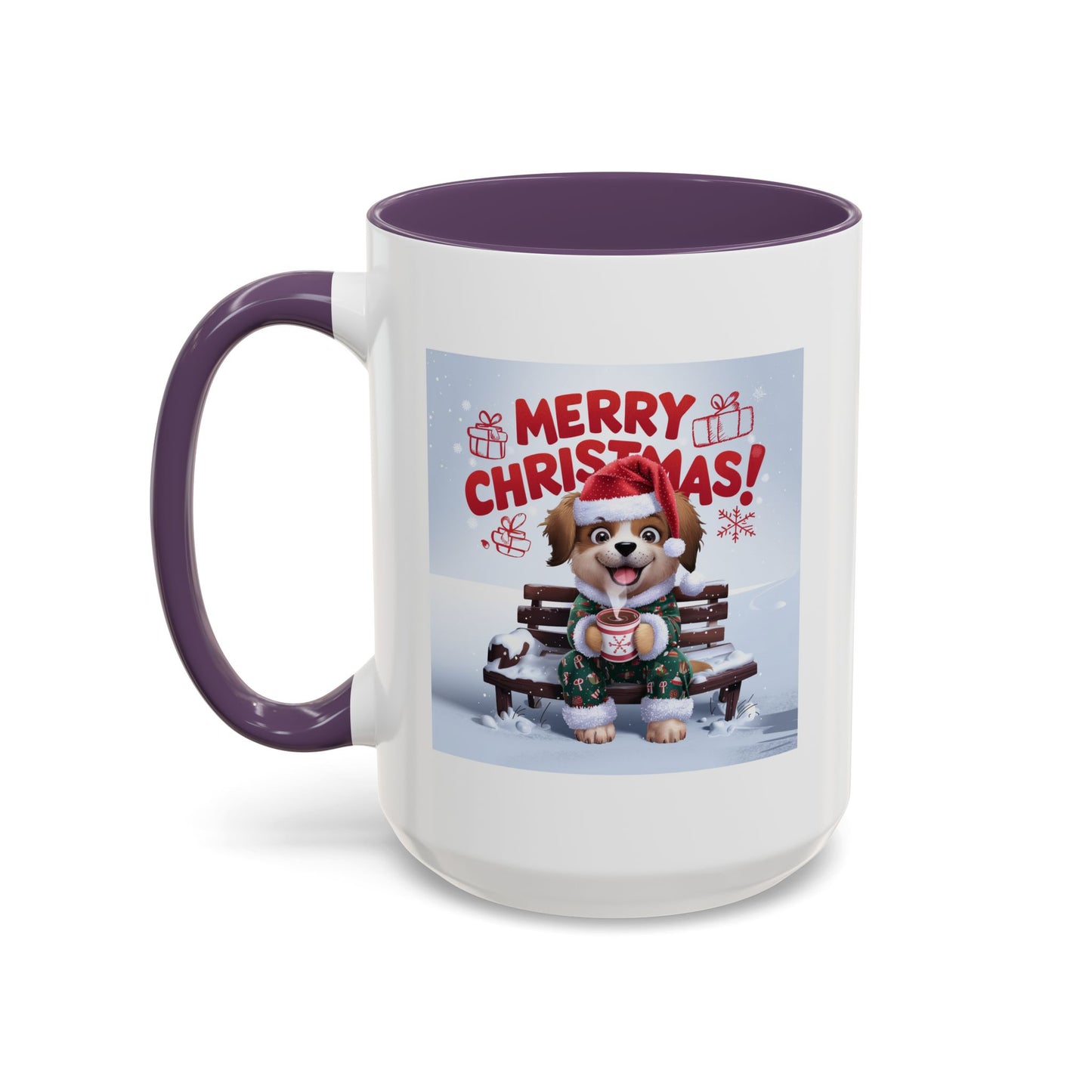 Christmas Mug - Merry Christmas Red Text Puppy Green Top 2
