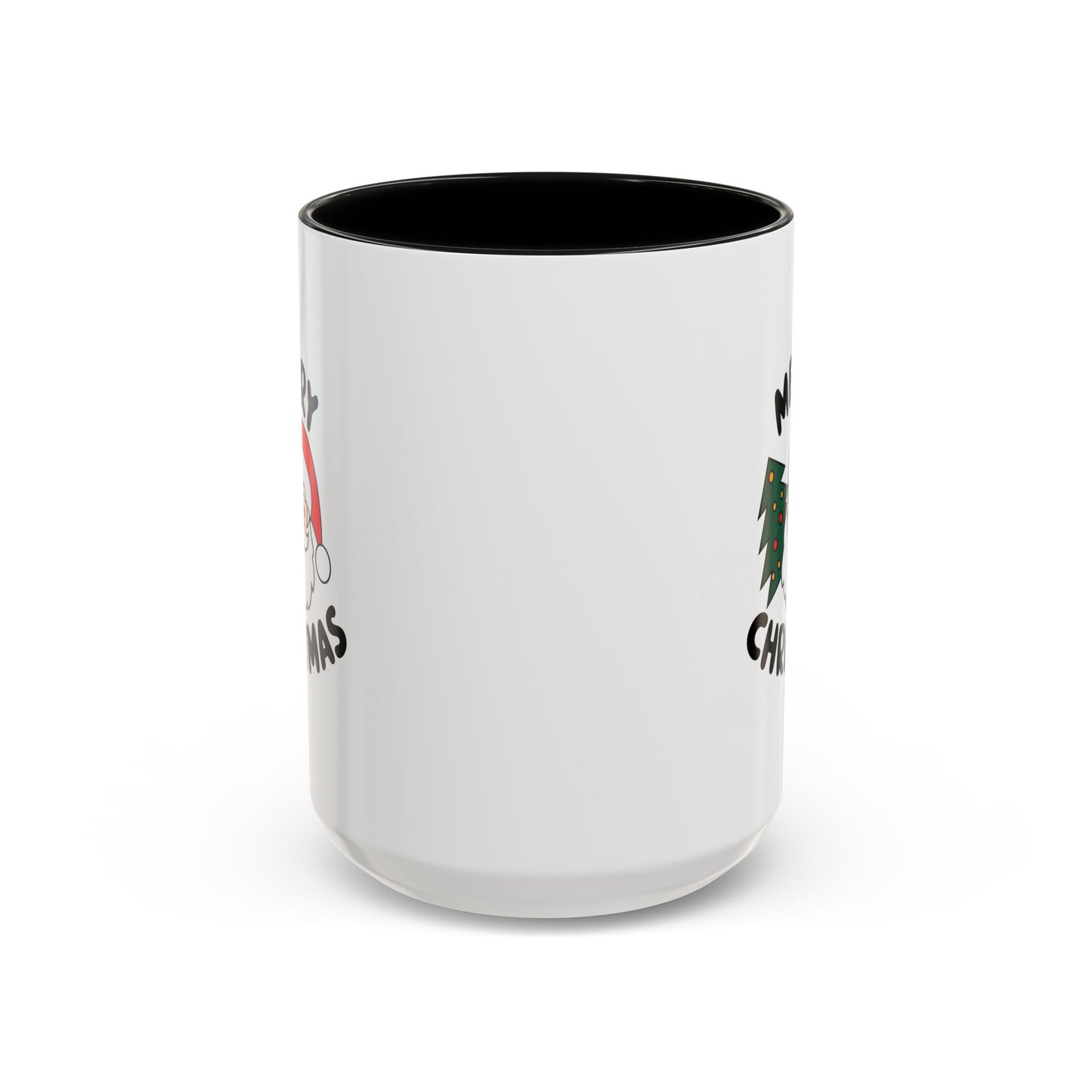 Christmas Mug - Merry Christmas Black Text Santa Tree