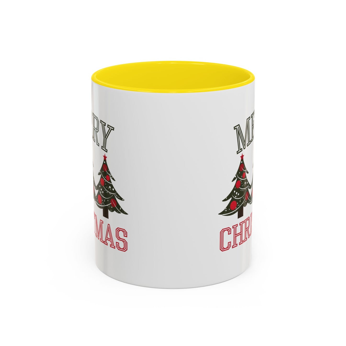 Christmas Mug - Merry Christmas Green & Red Text Decorative Trees