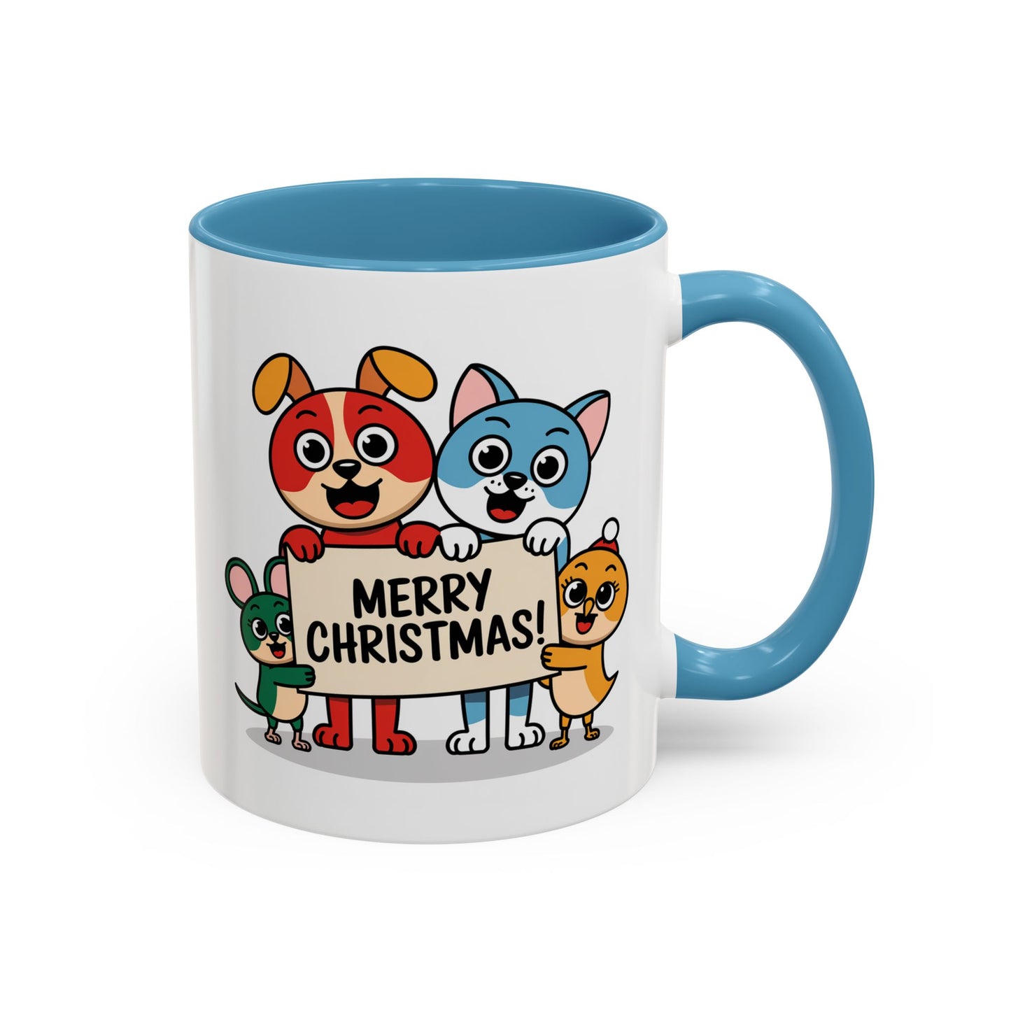 Christmas Mug - Merry Christmas Black Text Mouse Dog Cat Bird